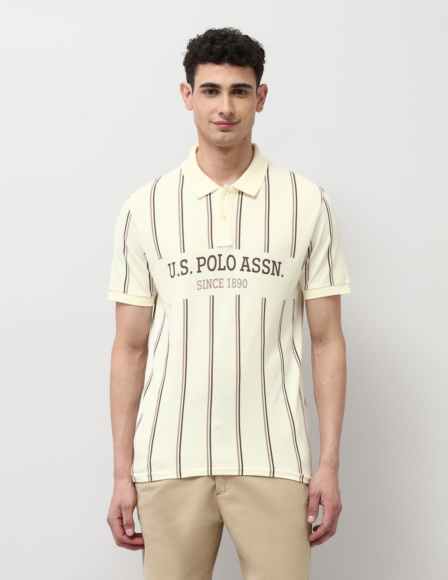 Slim Fit Vertical Striped Polo Shirt Off-white - U.S. Polo Assn. India | Large