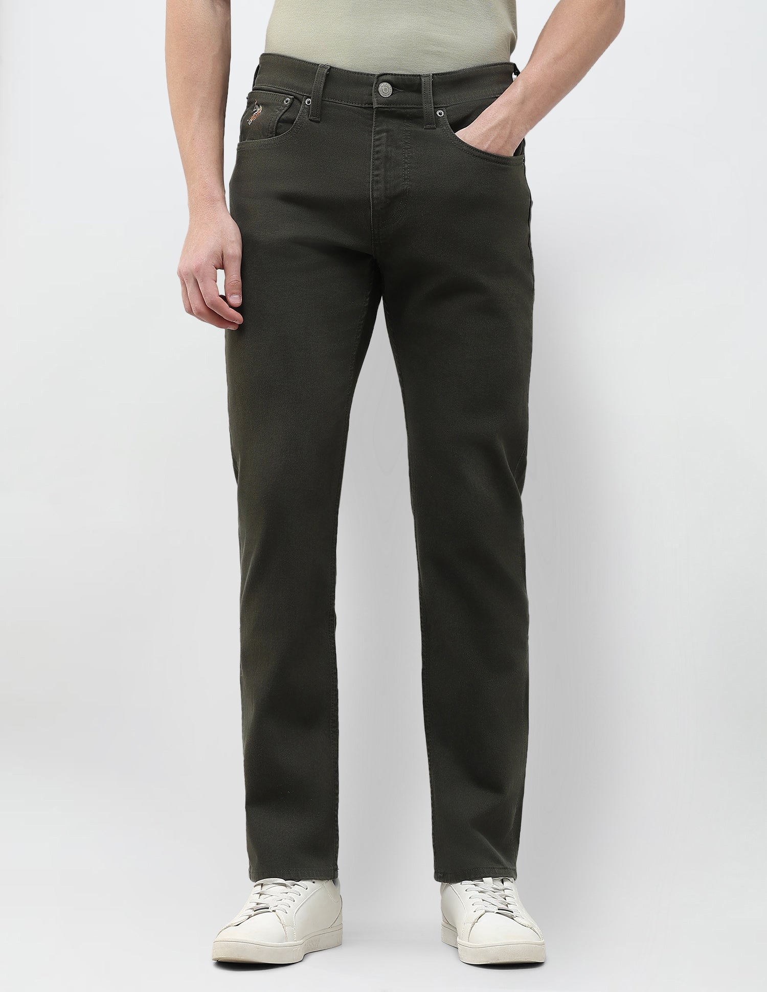 Harold Slim Straight Fit Green Jeans Dark Olive - U.S. Polo Assn. India | Large