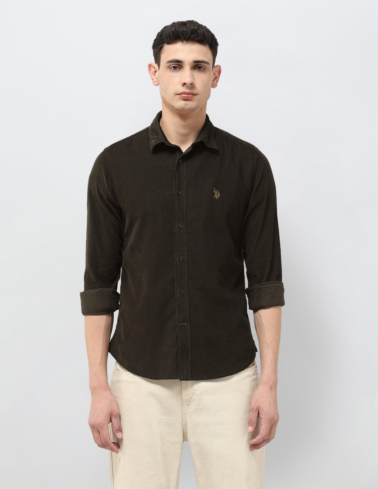 Corduroy Regular Fit Shirt Dark Brown - U.S. POLO ASSN. | Large