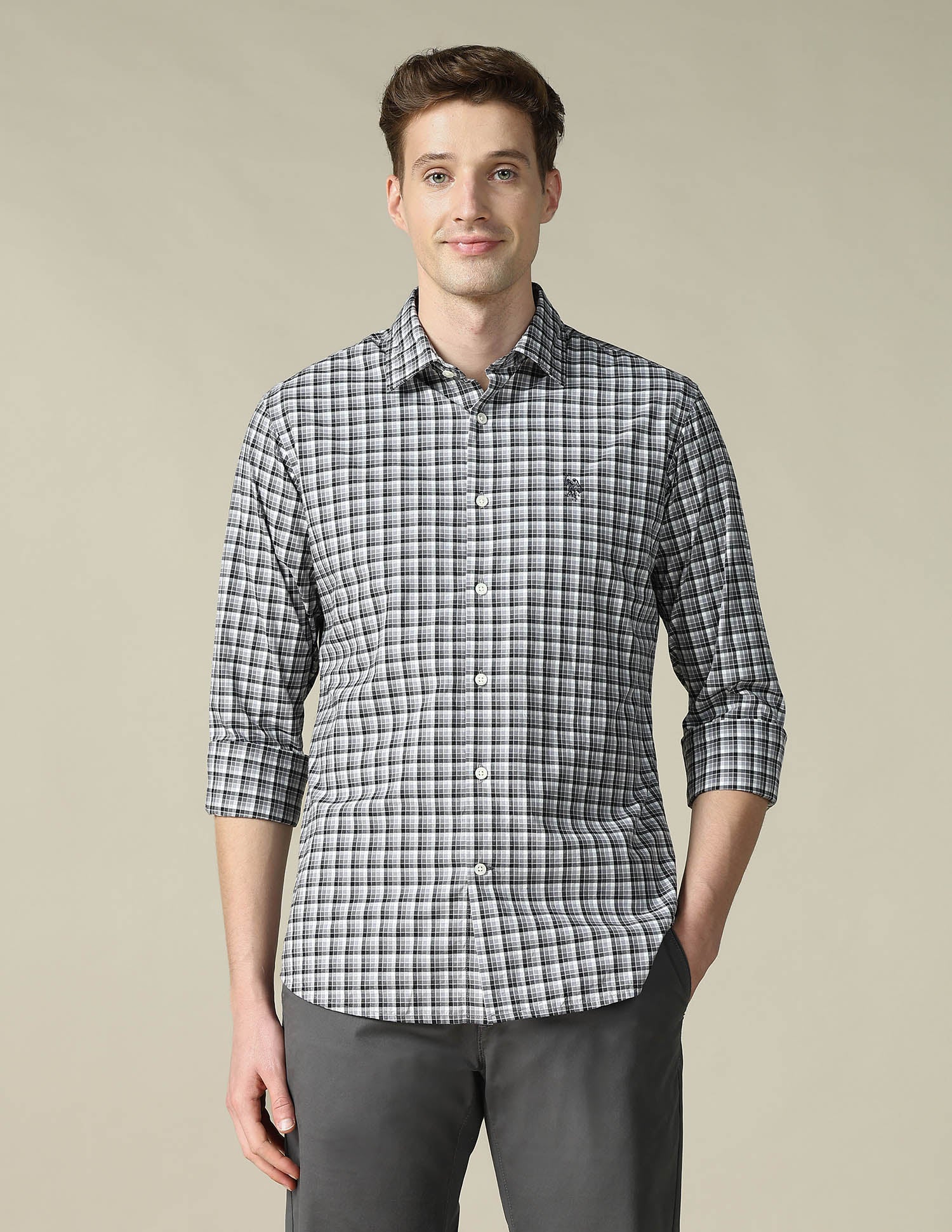 Tartan Checked Tailored Fit Shirt Grey - U.S. Polo Assn. India | Large