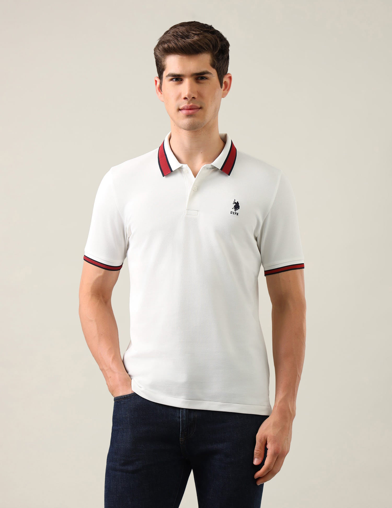 Solid Slim Fit Polo Shirt White - U.S. Polo Assn. India | Large