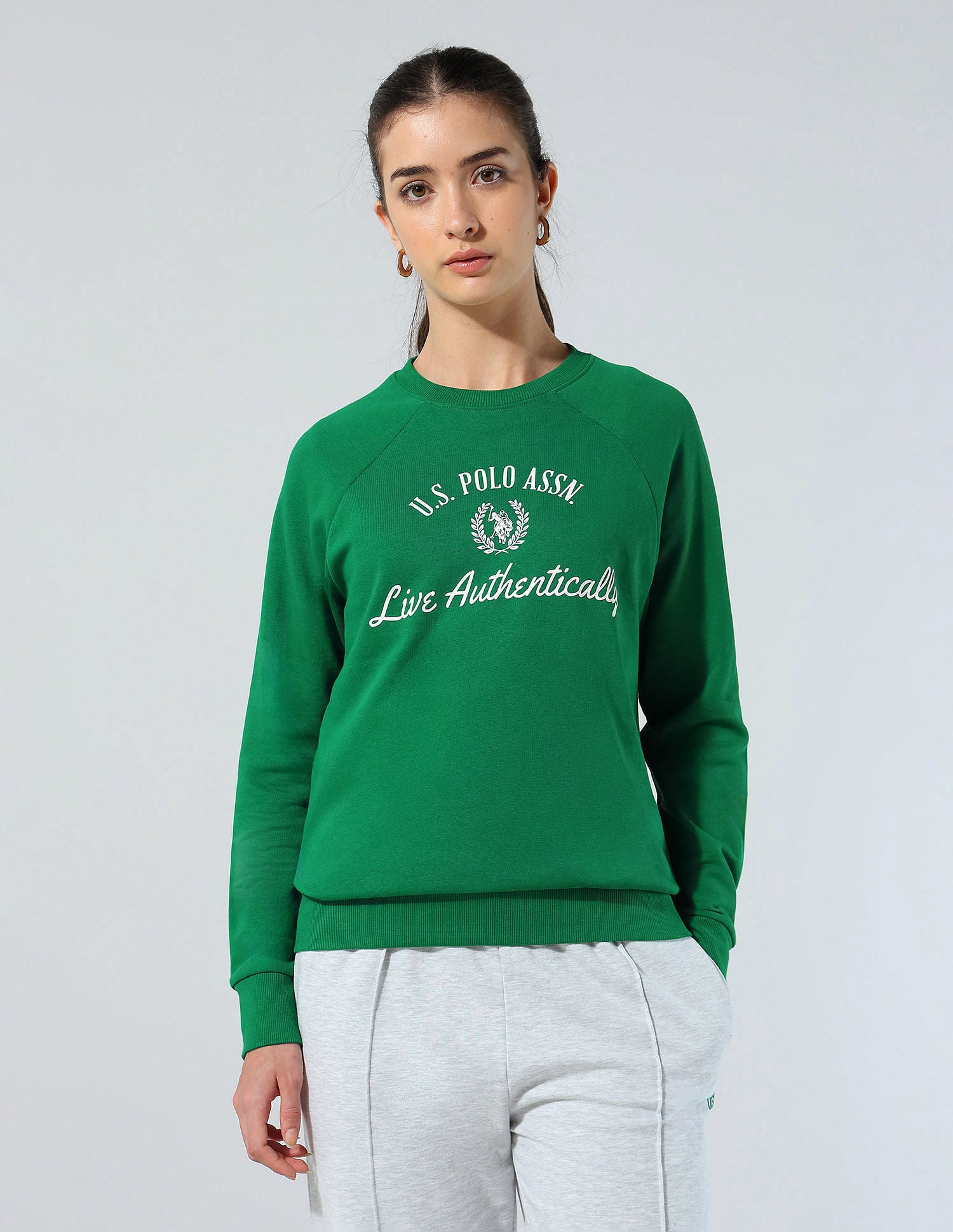 Brand Embroidered Sweatshirt Bright Green - U.S. POLO ASSN. | Large