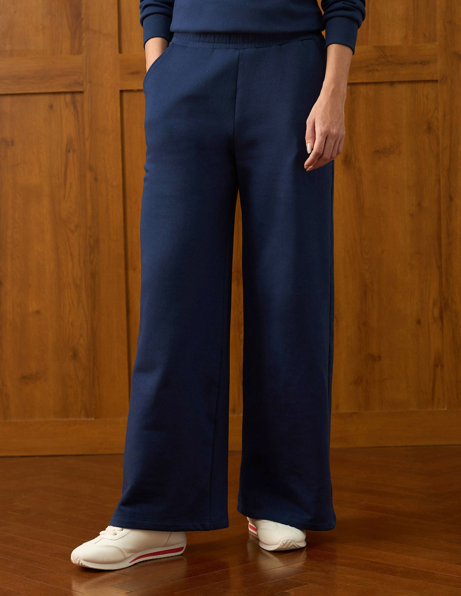 Wide Leg Fit Solid Trousers Blue - U.S. Polo Assn. India | Large