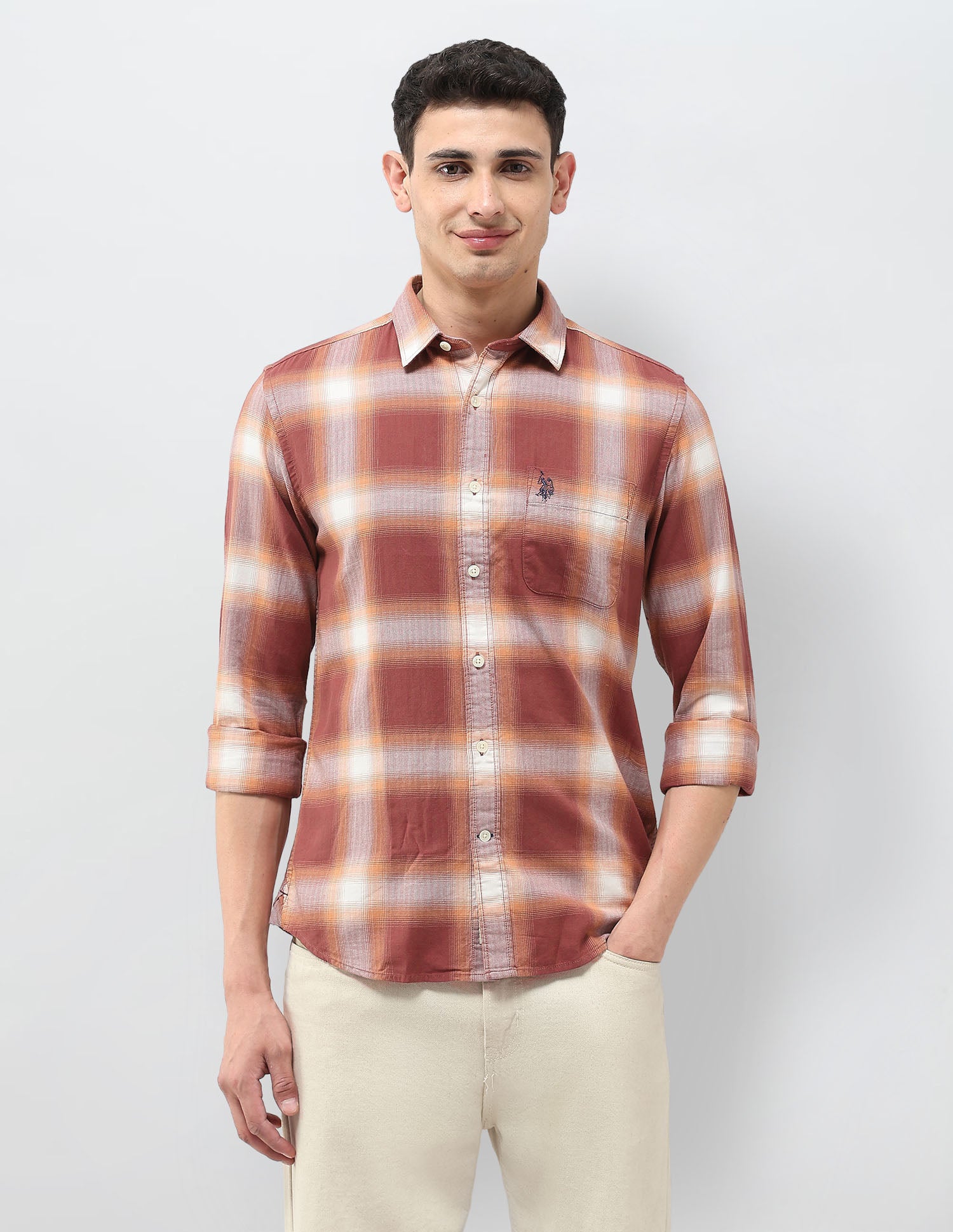 Plaid Checked Regular Fit Shirt Rust - U.S. Polo Assn. India | Large