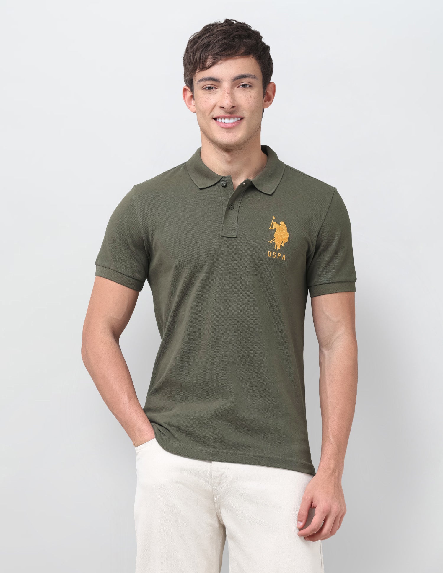 Solid Regular Fit Polo Shirt Olive - U.S. Polo Assn. India | Large