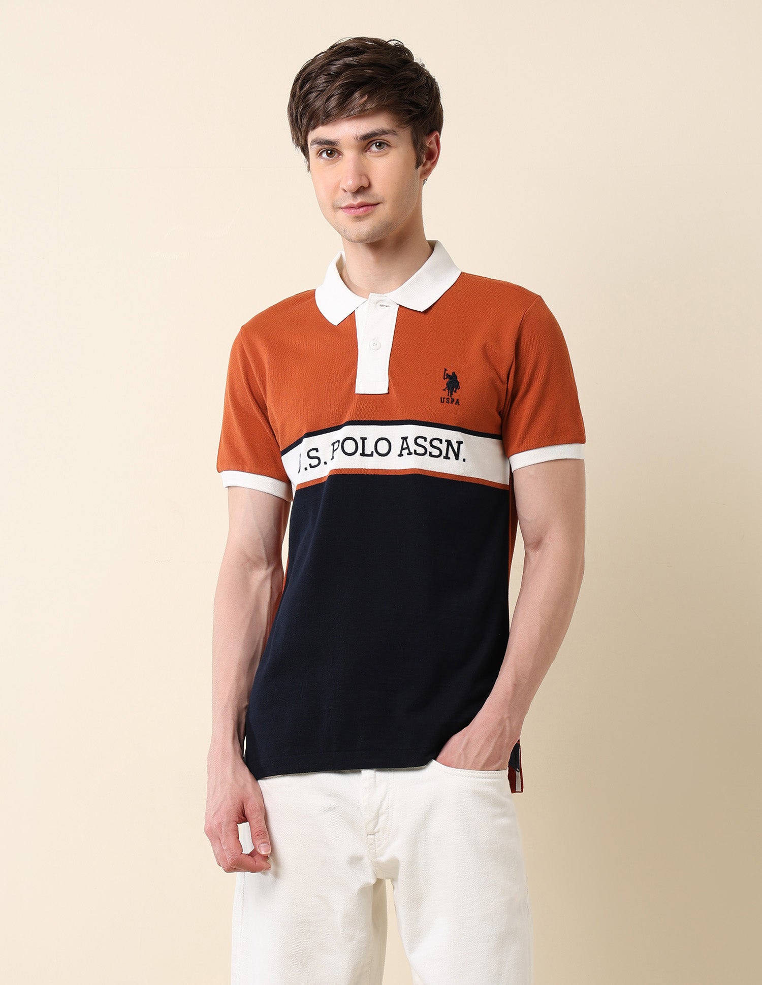 Colourblocked Classic Polo Shirt Rust - U.S. POLO ASSN. | Large