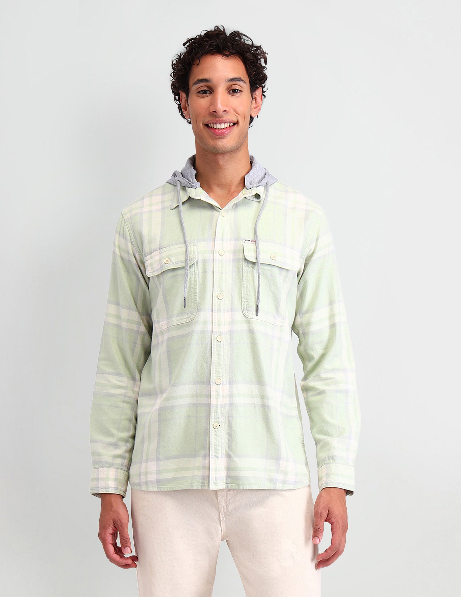 Manhattan Slim Fit Checked Shirt Light Green - U.S. Polo Assn. India | Large