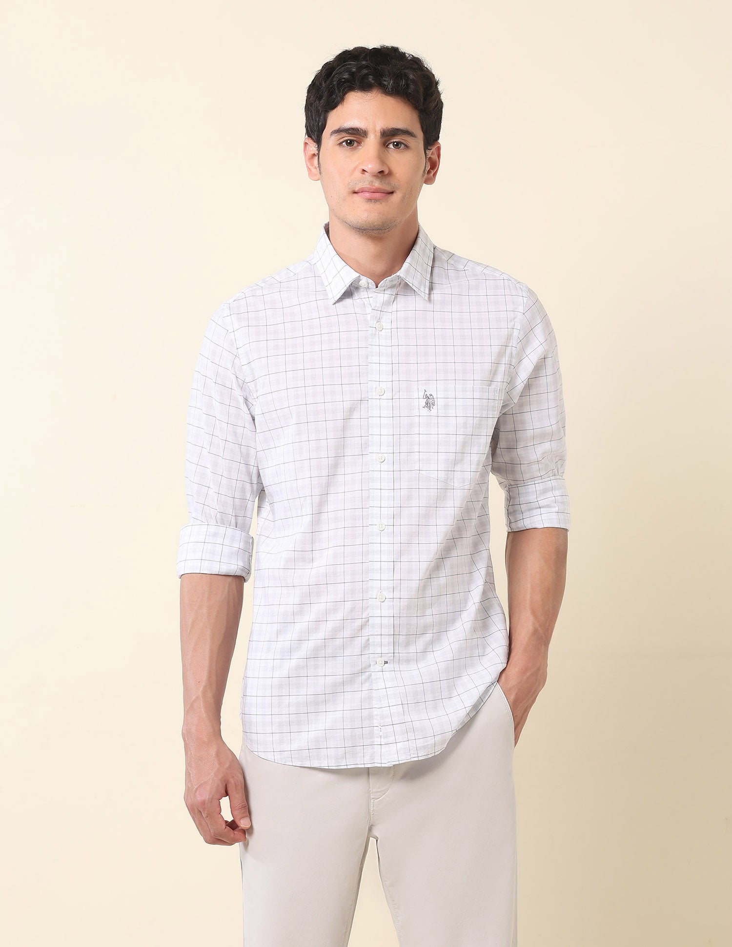 Pure Cotton Grid Tattersall Checked Shirt Grey - U.S. Polo Assn. India | Large