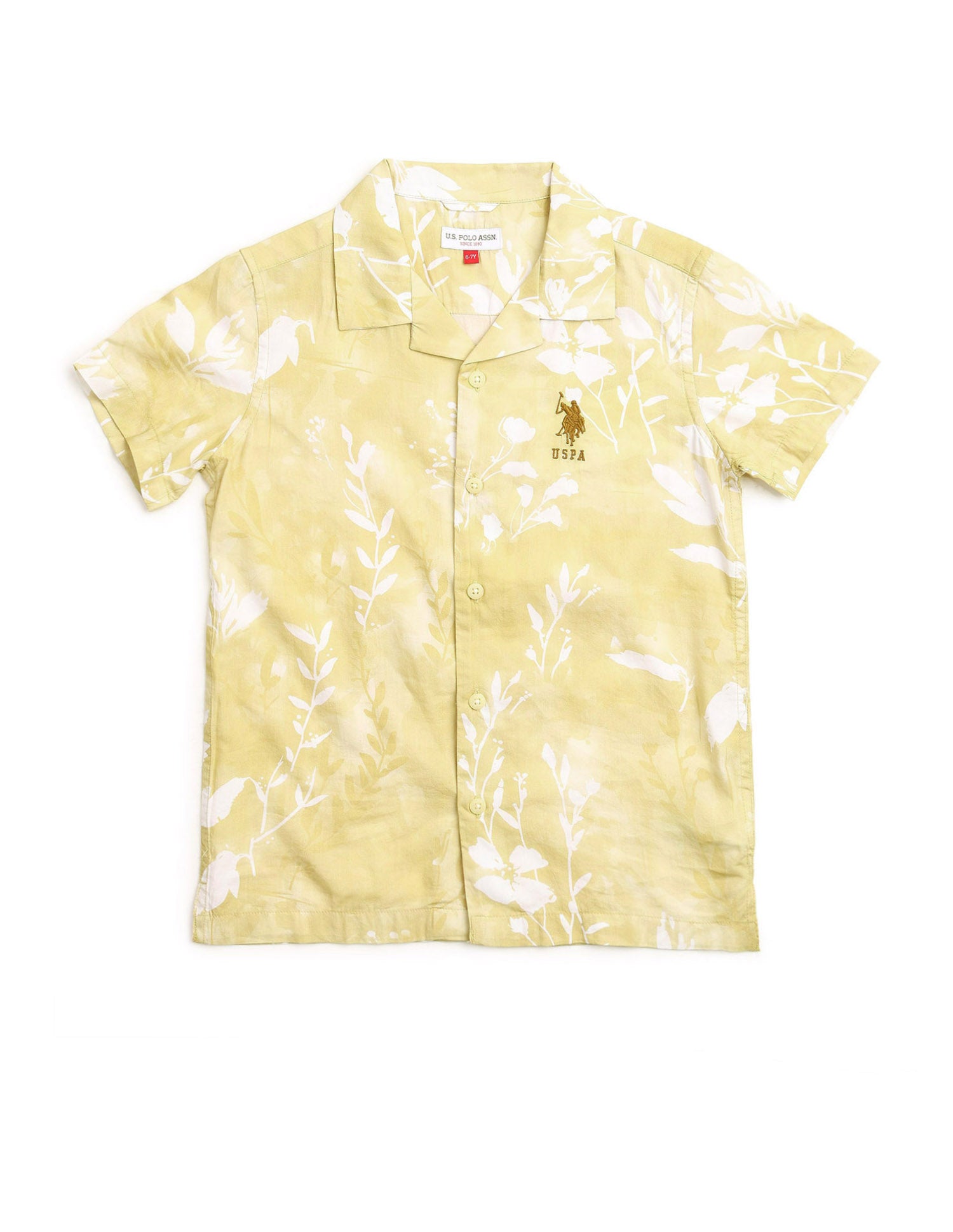 Boys Floral Printed Regular Fit Shirt Yellow - U.S. POLO ASSN. | Large