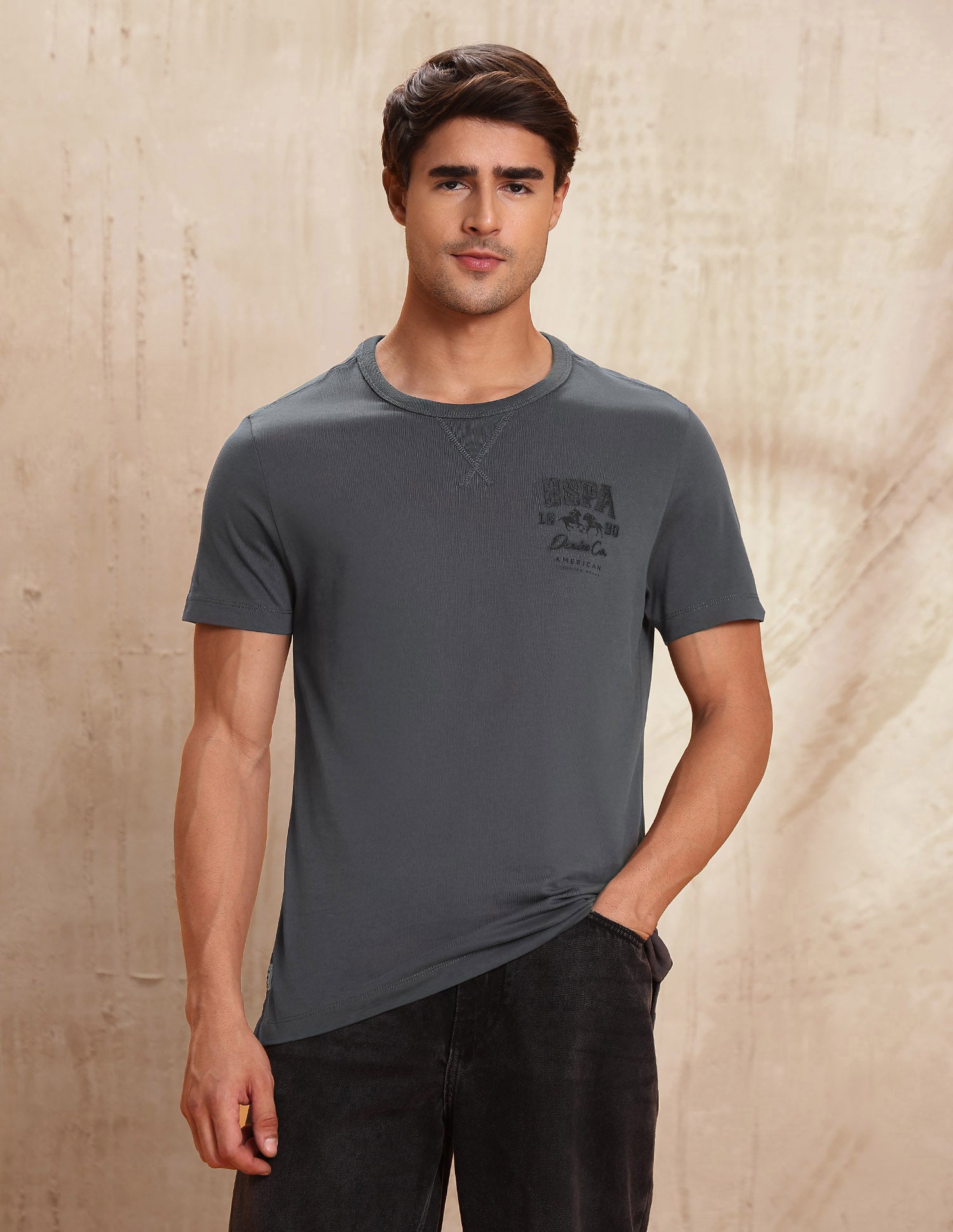 Pure Cotton Muscle Fit T-Shirt Dark Grey - U.S. POLO ASSN. | Large