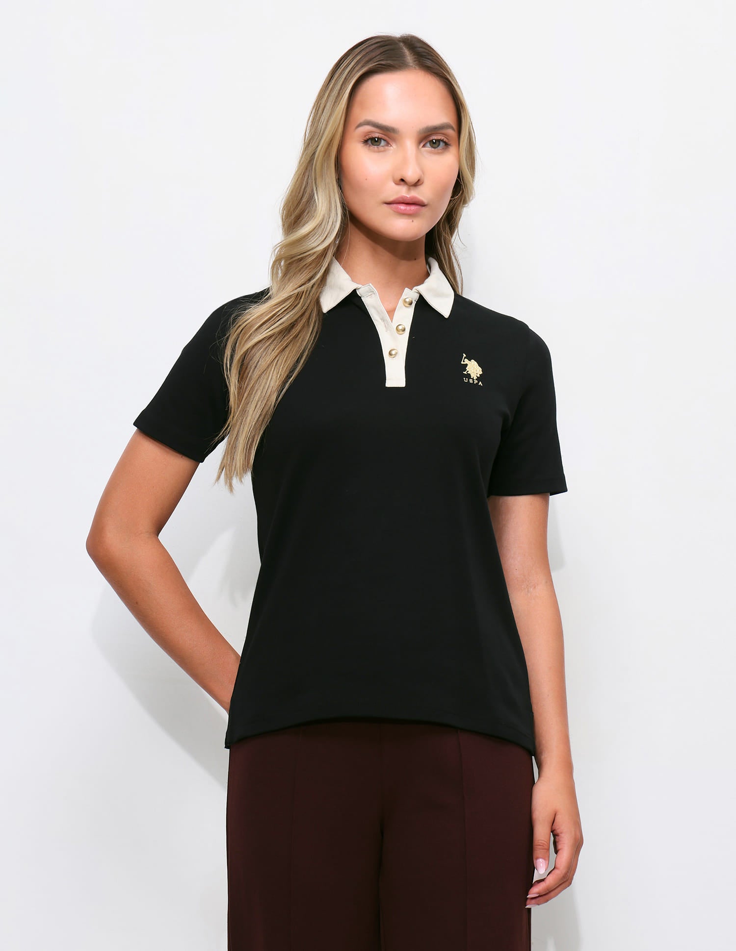 Contrast Collar Regular Fit Polo Shirt Black - U.S. Polo Assn. India | Large