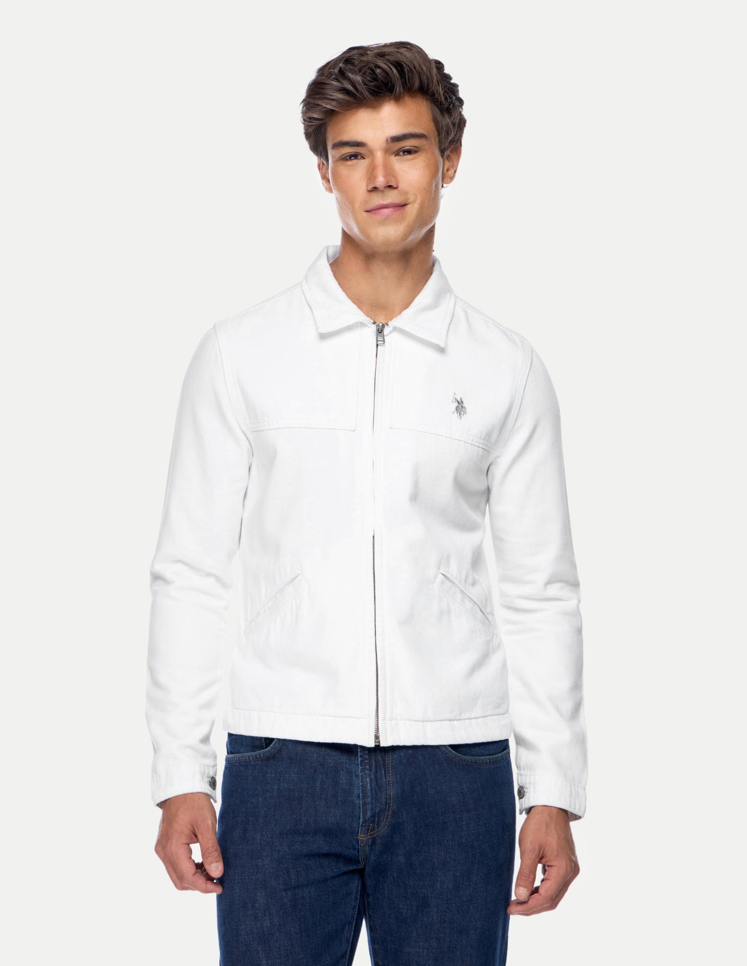 Solid Regular Fit Trucker Jacket White - U.S. Polo Assn. India | Large