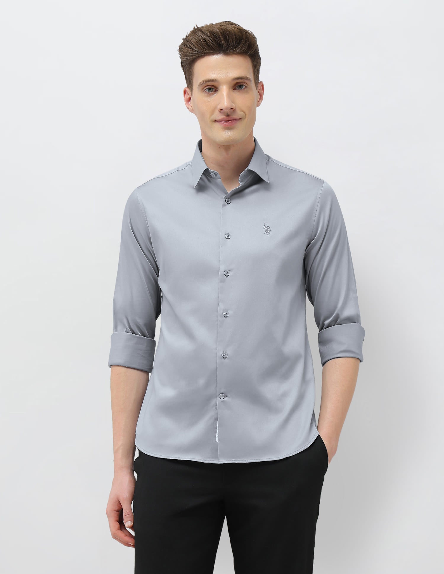 Solid Tailored Fit Shirt Grey - U.S. Polo Assn. India | Large