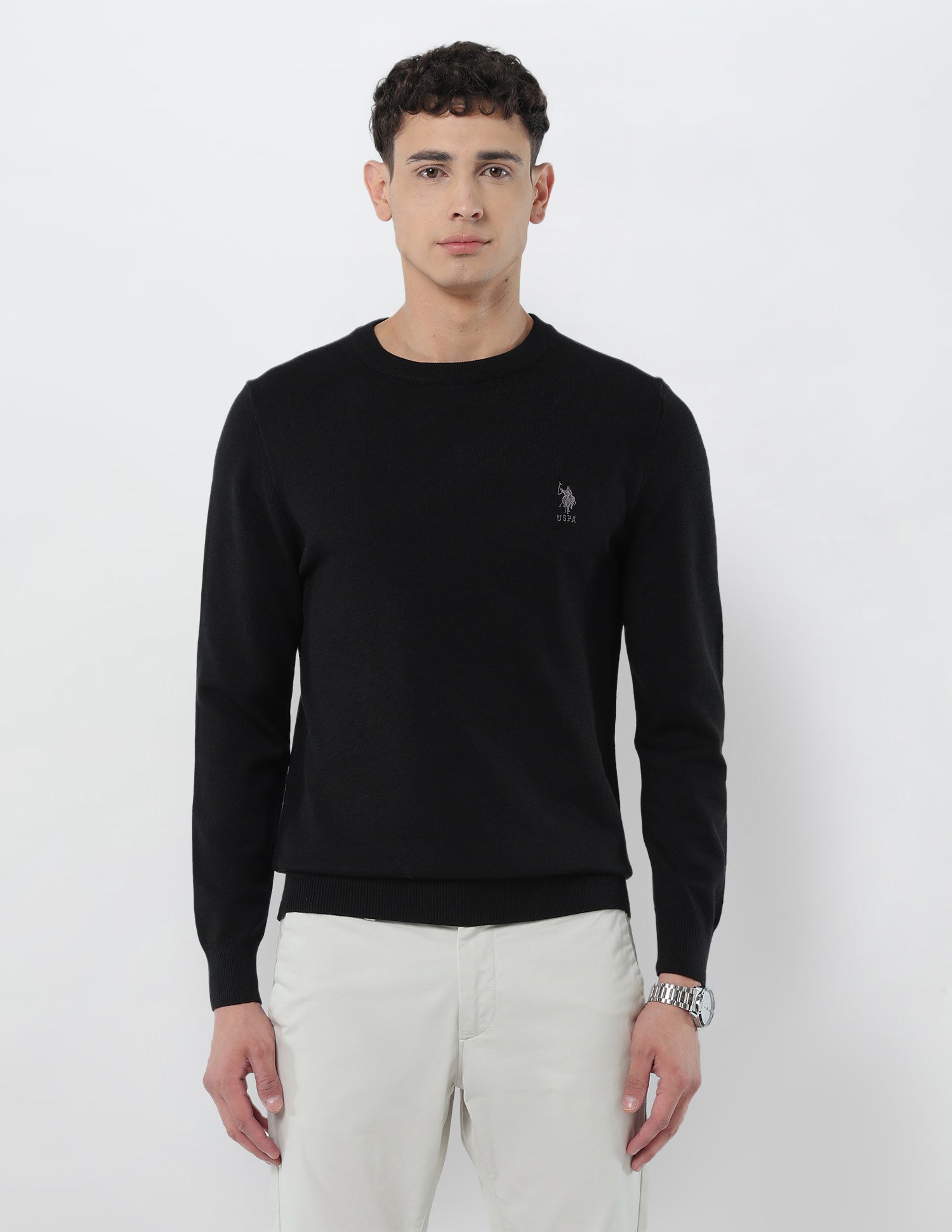 Solid Regular Fit Sweater Black - U.S. POLO ASSN. | Large