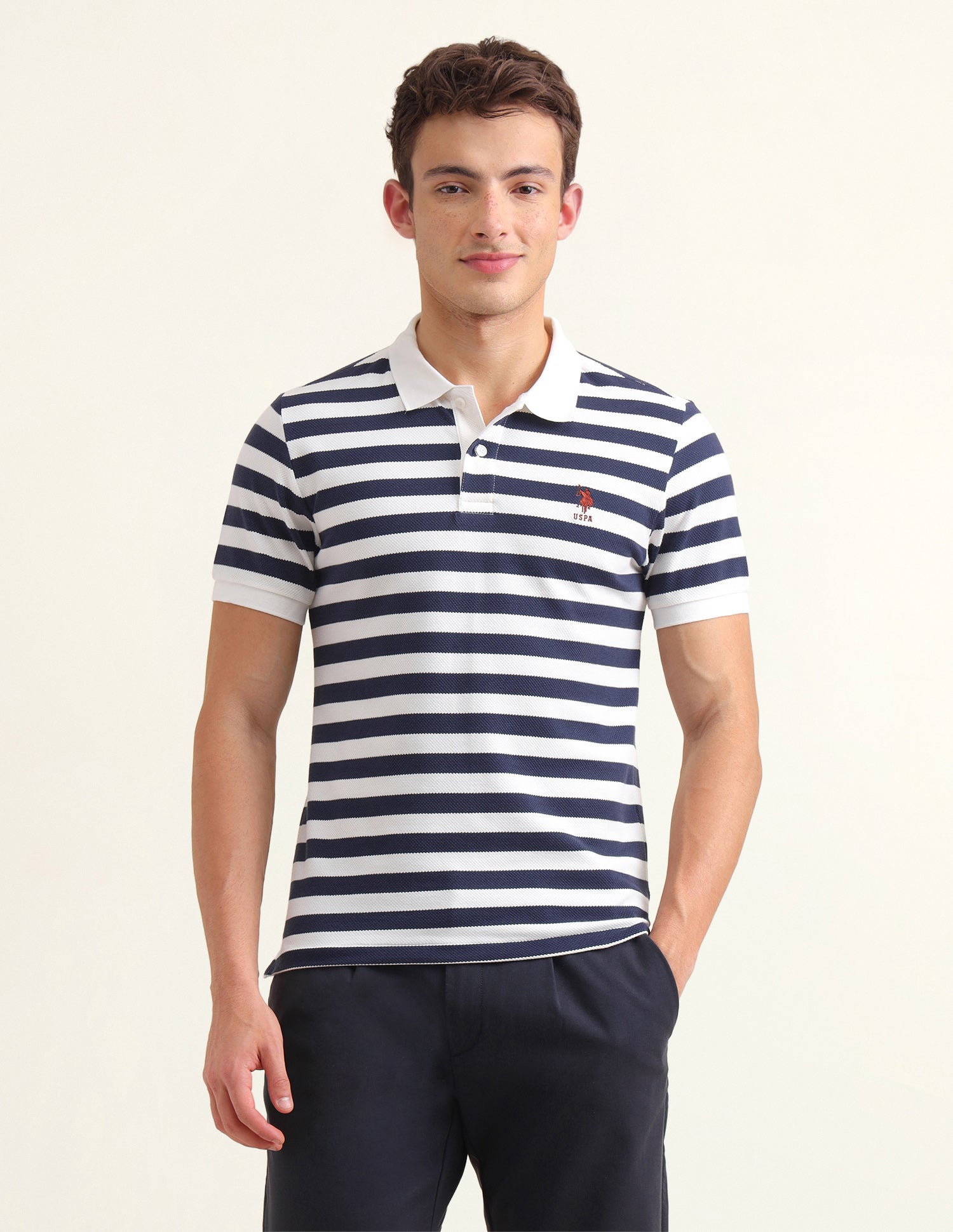 Horizontal Striped Slim Fit Polo Shirt Blue - U.S. Polo Assn. India | Large