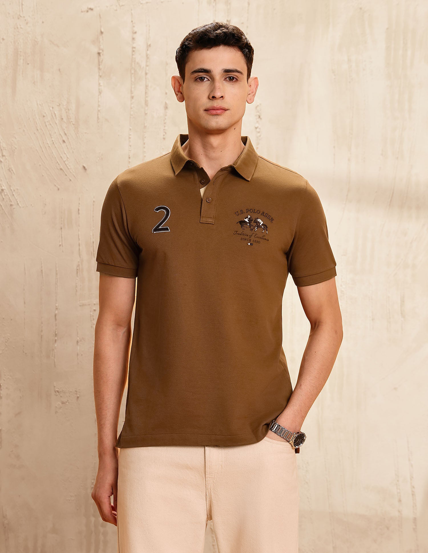 Numeric Brand Embroidered Regular Fit Polo Shirt Brown - U.S. POLO ASSN. | Large