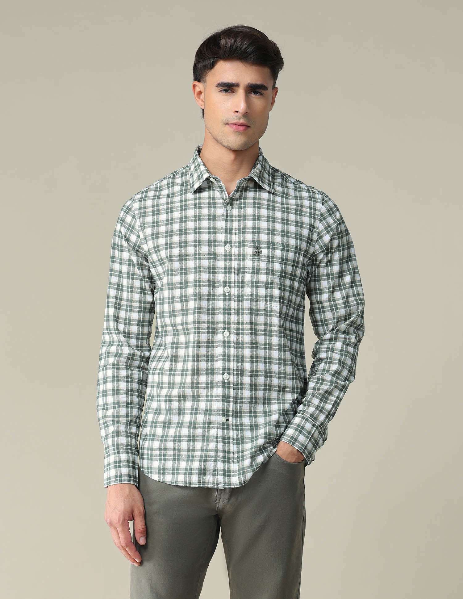 Pure Cotton Tartan Check Shirt Olive - U.S. POLO ASSN. | Large