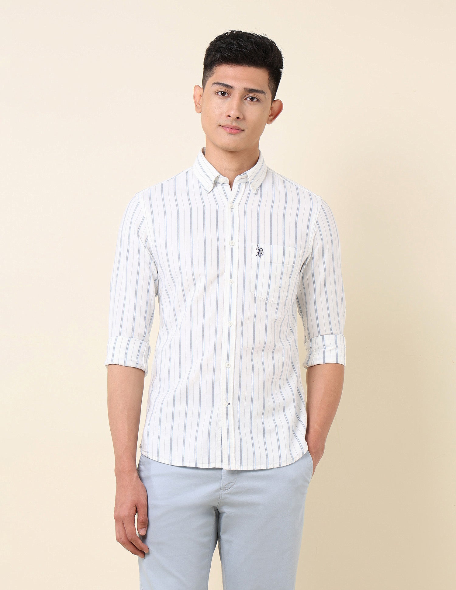 Vertical Striped Oxford Button-Down Shirt White - U.S. Polo Assn. India | Large