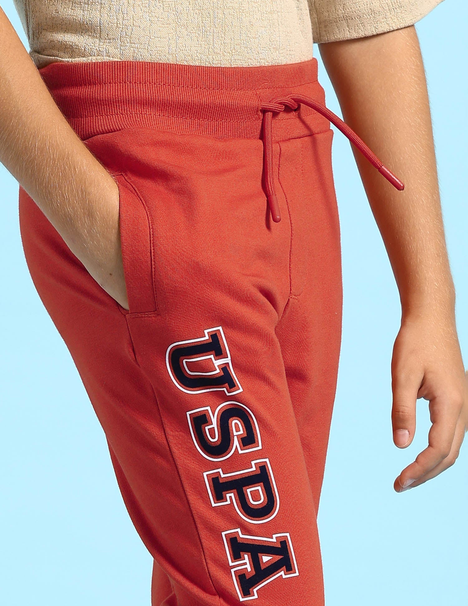 Boys Pure Cotton Solid Joggers Dark Orange - U.S. POLO ASSN. | Large