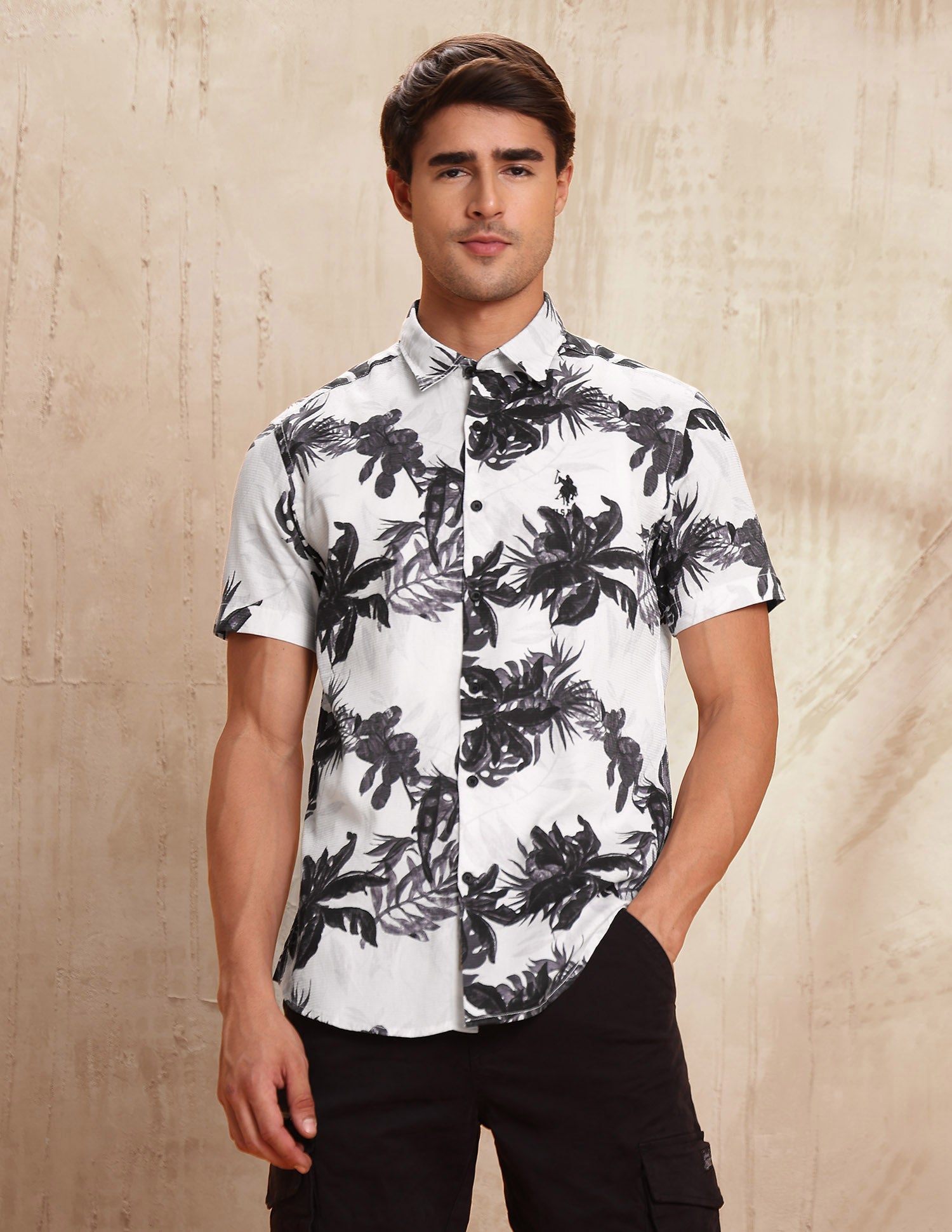 Slim Fit Floral Printed Shirt White - U.S. POLO ASSN. | Large