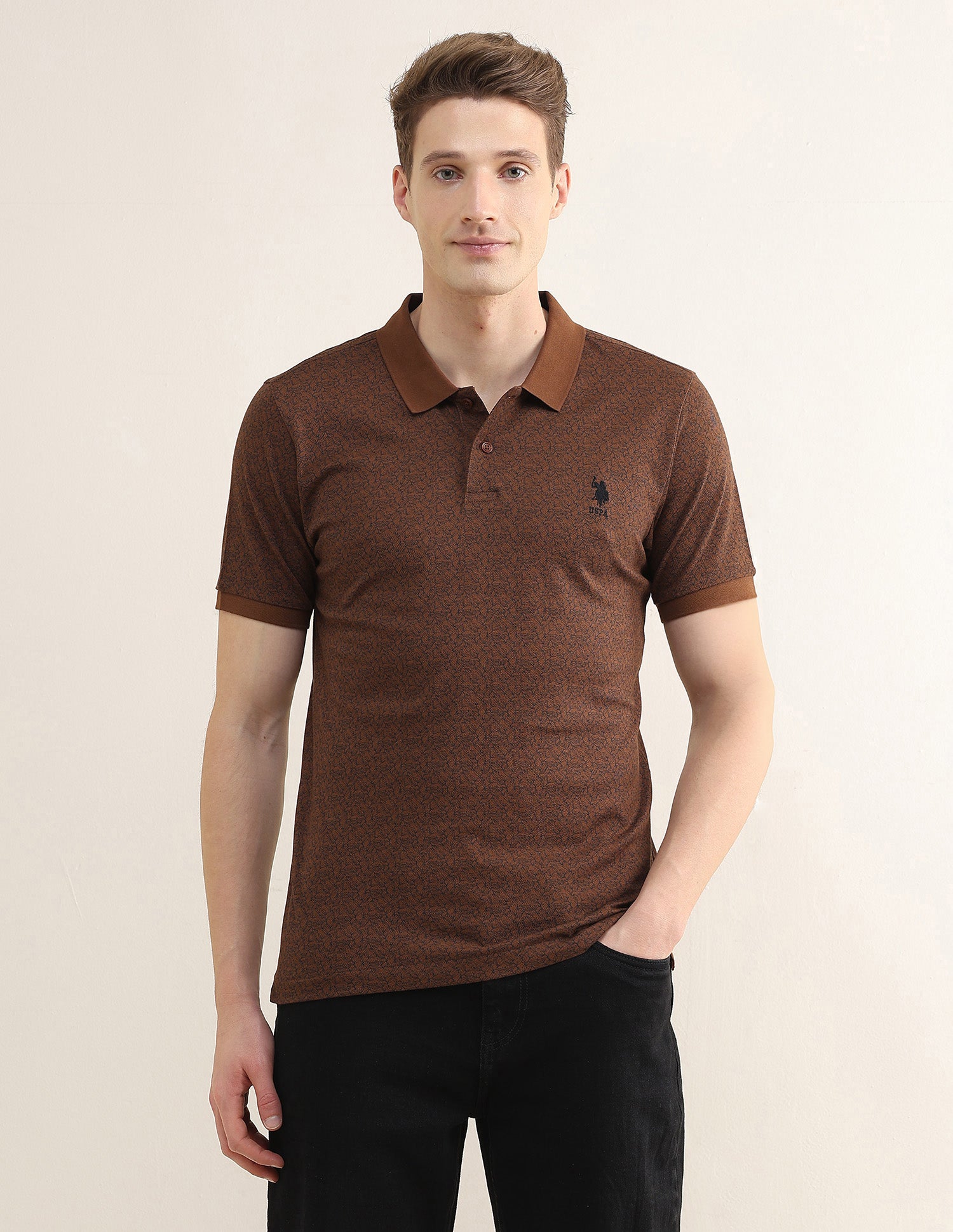 Tropical Printed Slim Fit Polo Shirt Rust - U.S. Polo Assn. India | Large