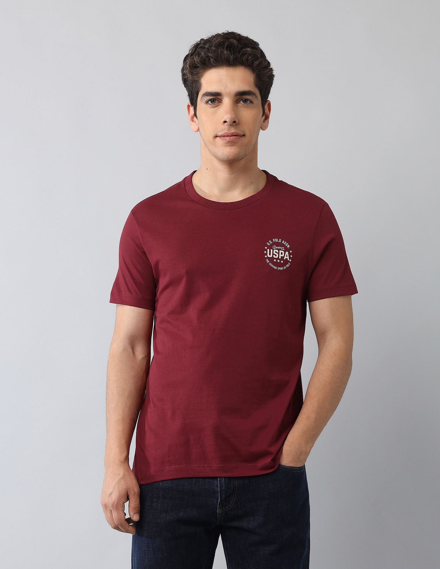 Muscle Fit Brand Printed T-Shirt Wine - U.S. Polo Assn. India | Large