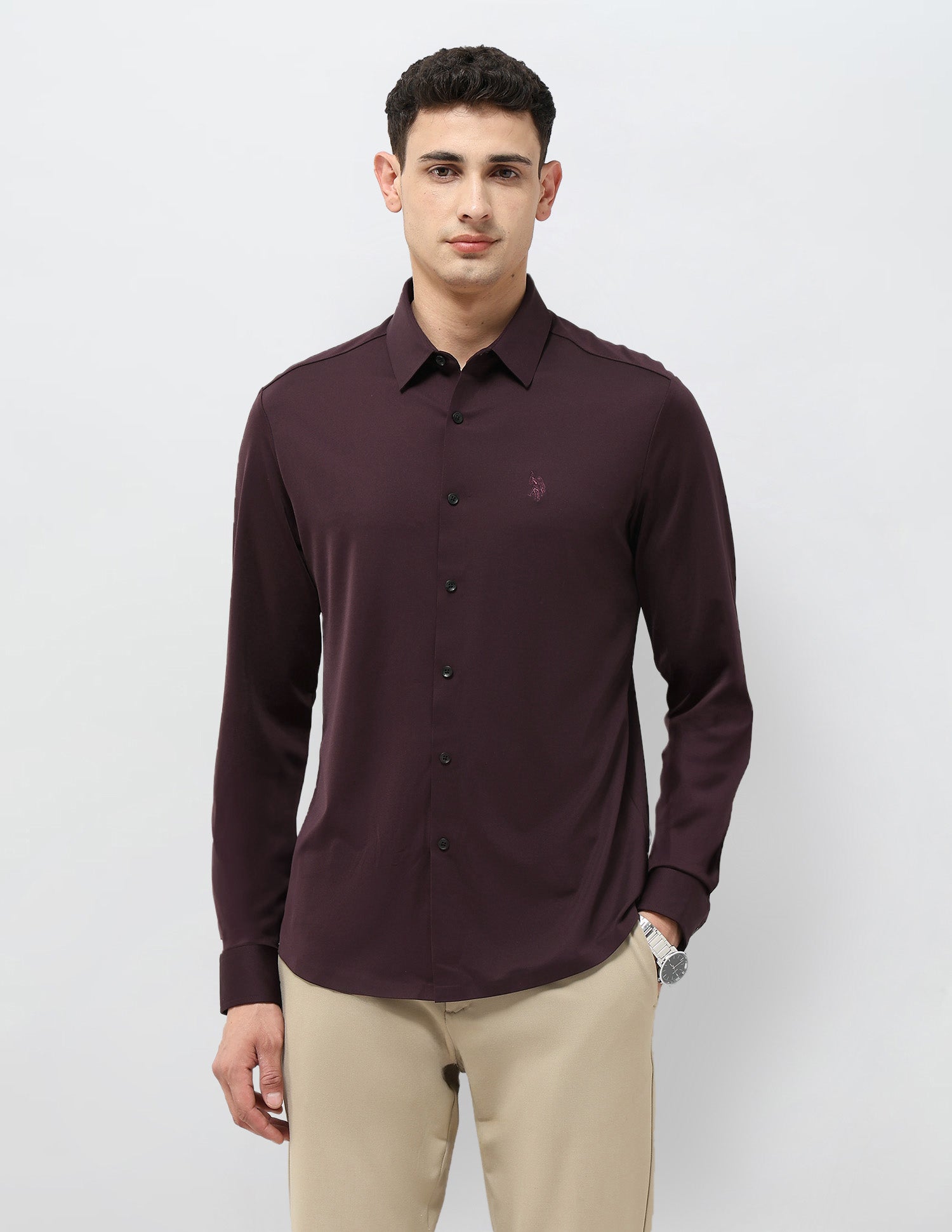 Solid Tailored Fit Shirt Maroon - U.S. POLO ASSN. | Large