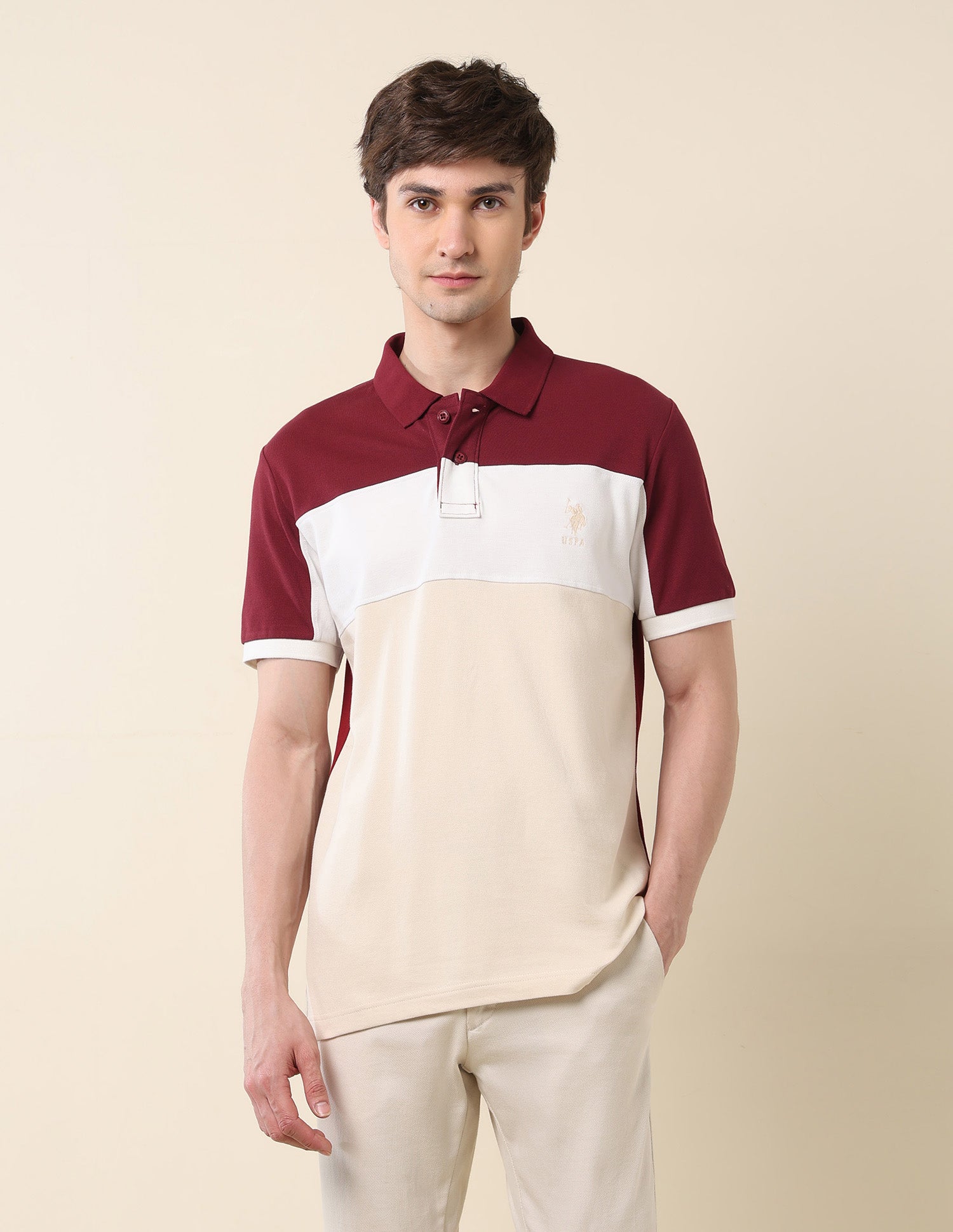 Colourblocked Classic Polo Shirt Wine - U.S. POLO ASSN. | Large