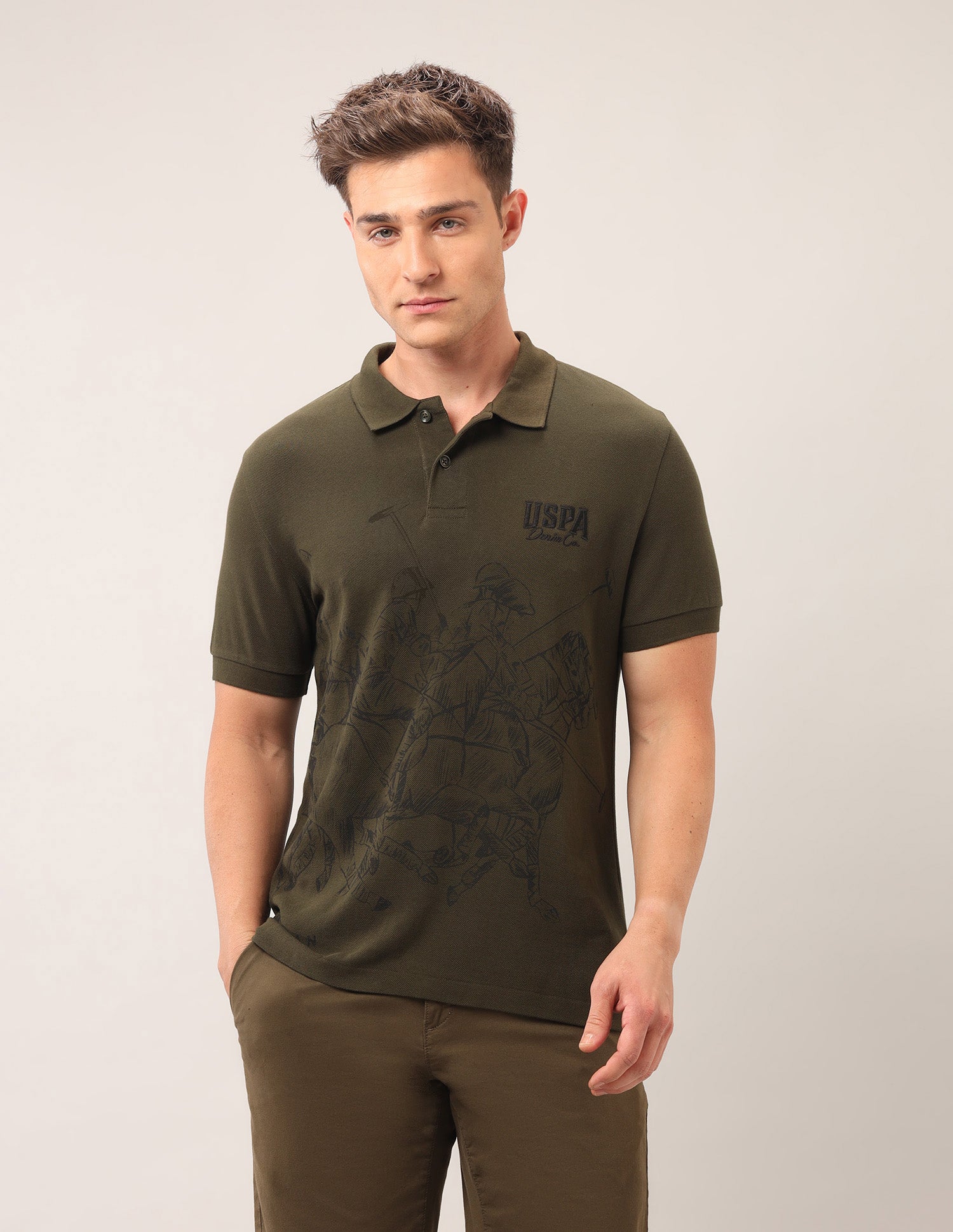 Muscle Fit Outdoor Polo Shirt Olive - U.S. POLO ASSN. | Large