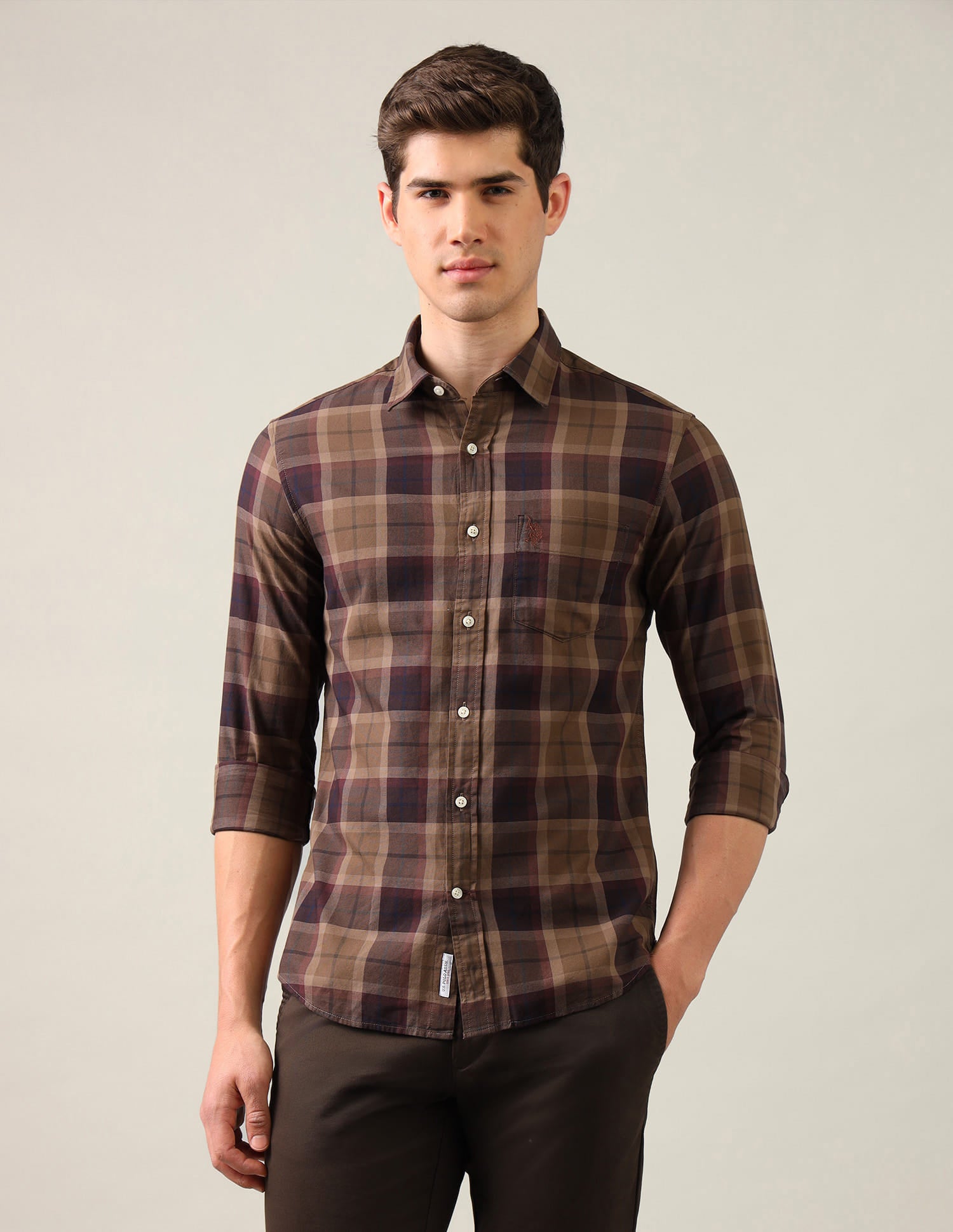 Tartan Checked Regular Fit Shirt Brown - U.S. Polo Assn. India | Large