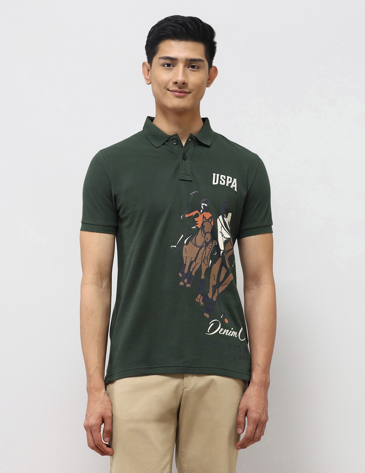 Graphic Printed Muscle Fit Polo Shirt Olive - U.S. Polo Assn. India | Large