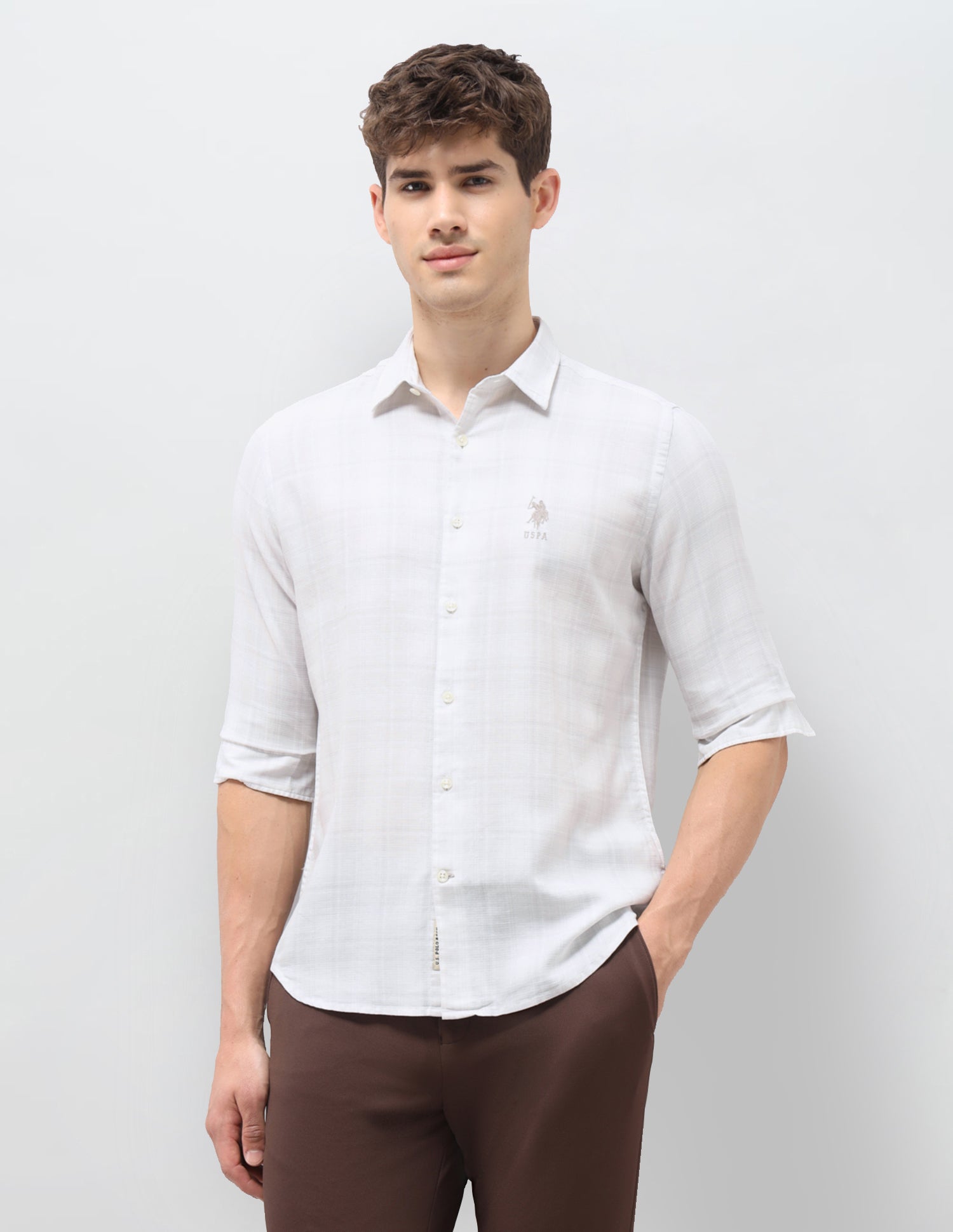 Tartan Checked Dobby Shirt Ecru - U.S. Polo Assn. India | Large