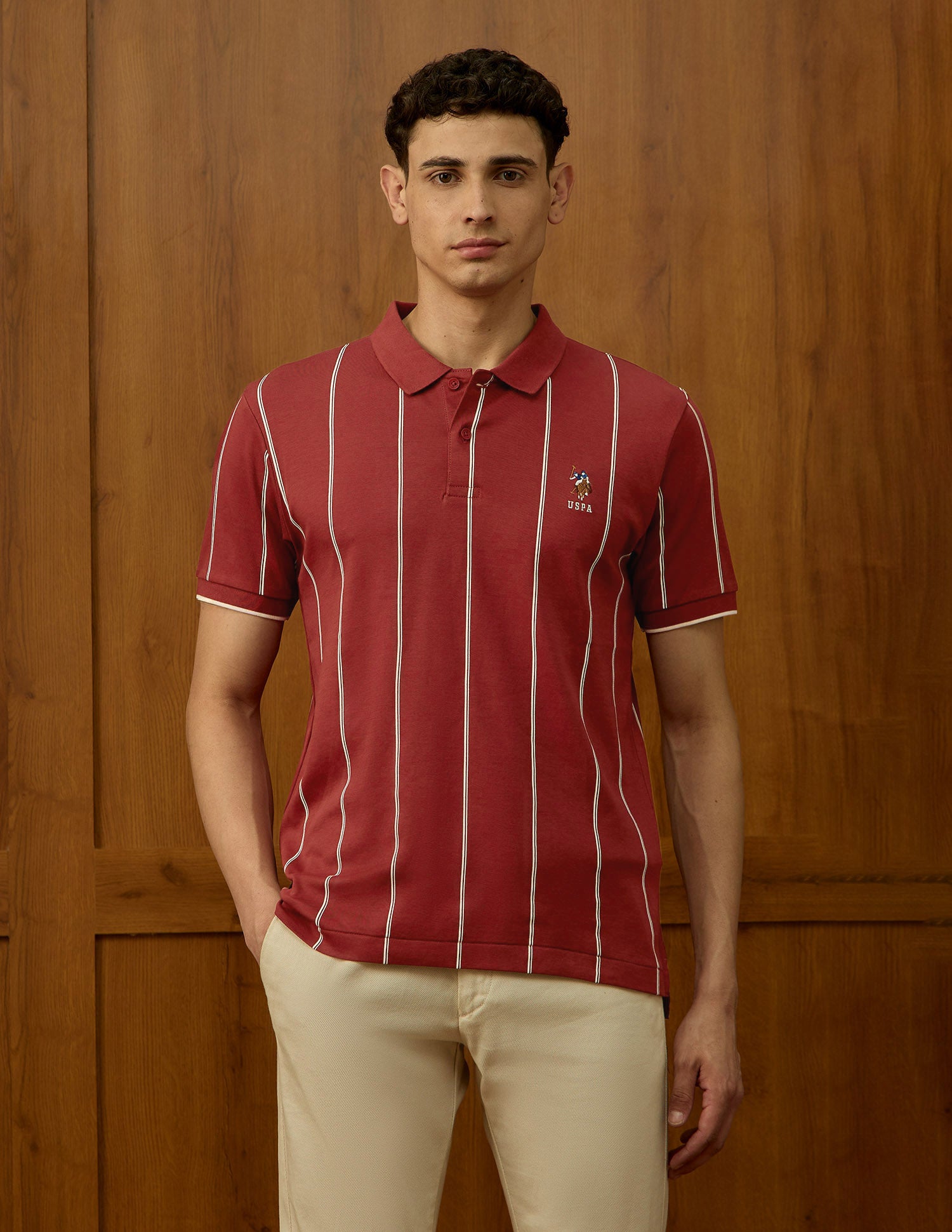 Vertical Striped Slim Fit Polo Shirt Red - U.S. POLO ASSN. | Large