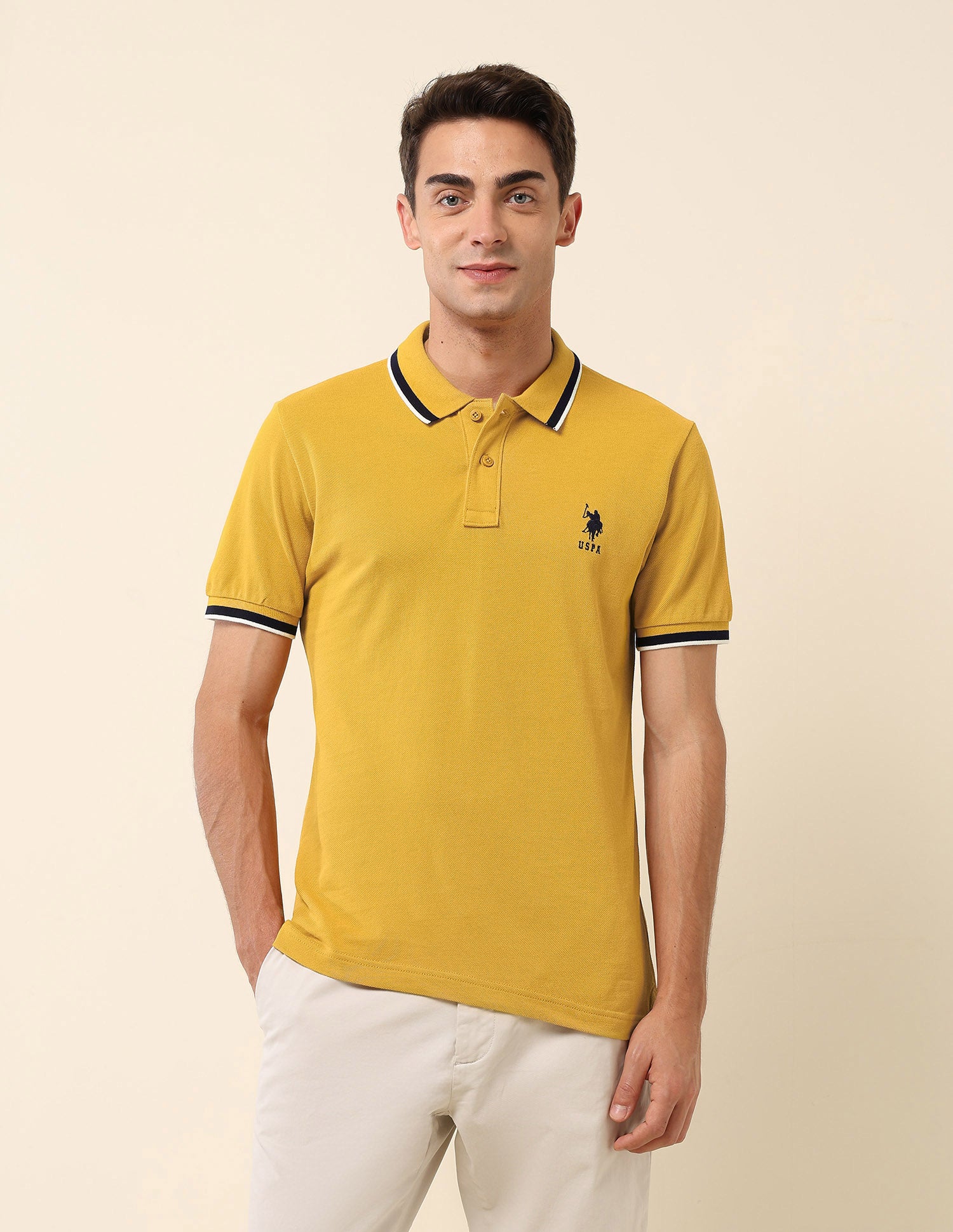 Slim Fit Solid Polo Shirt Yellow - U.S. Polo Assn. India | Large