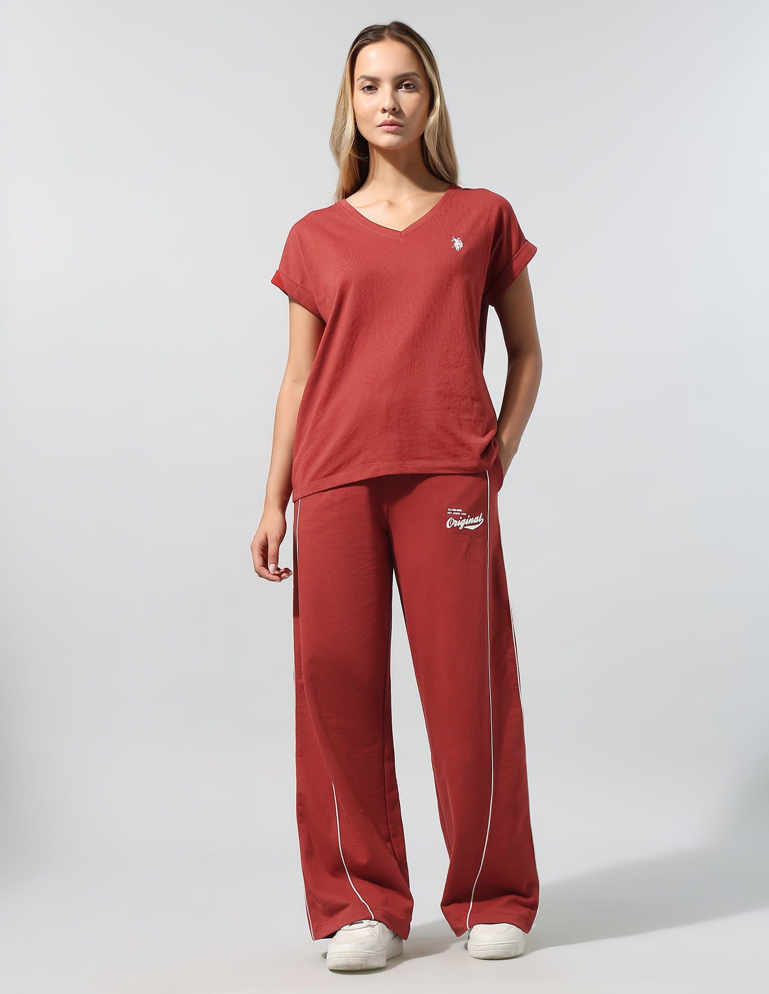 Relaxed Fit T-Shirt With Wide Leg Pants Red - U.S. Polo Assn. India | Large