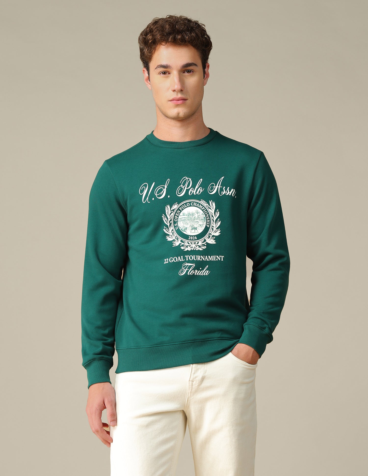 Graphic Brand Printed Regular Fit Sweatshirt Dark Green - U.S. Polo Assn. India | Large