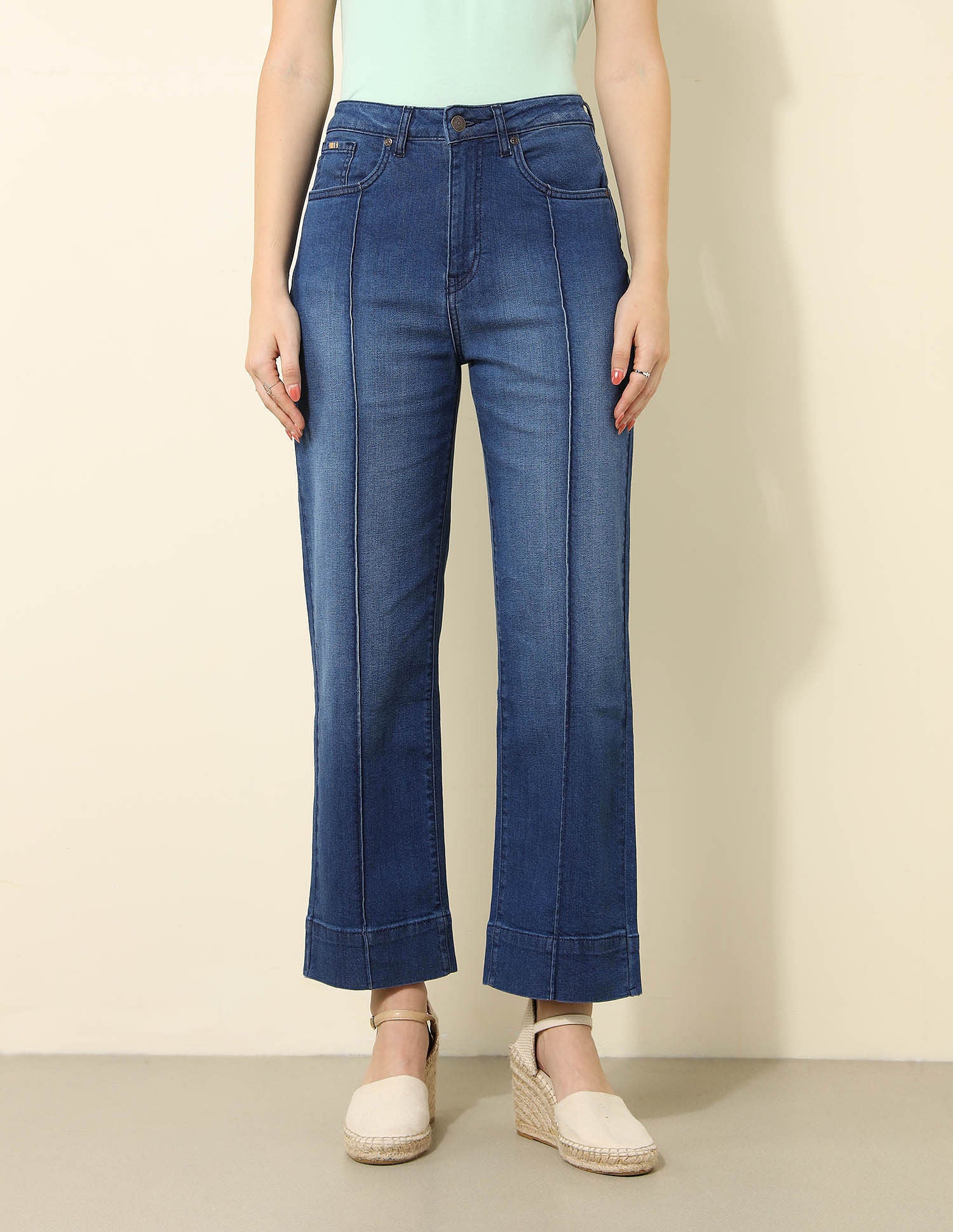 Pintucked High Rise Straight Fit Jeans Blue - U.S. Polo Assn. India | Large