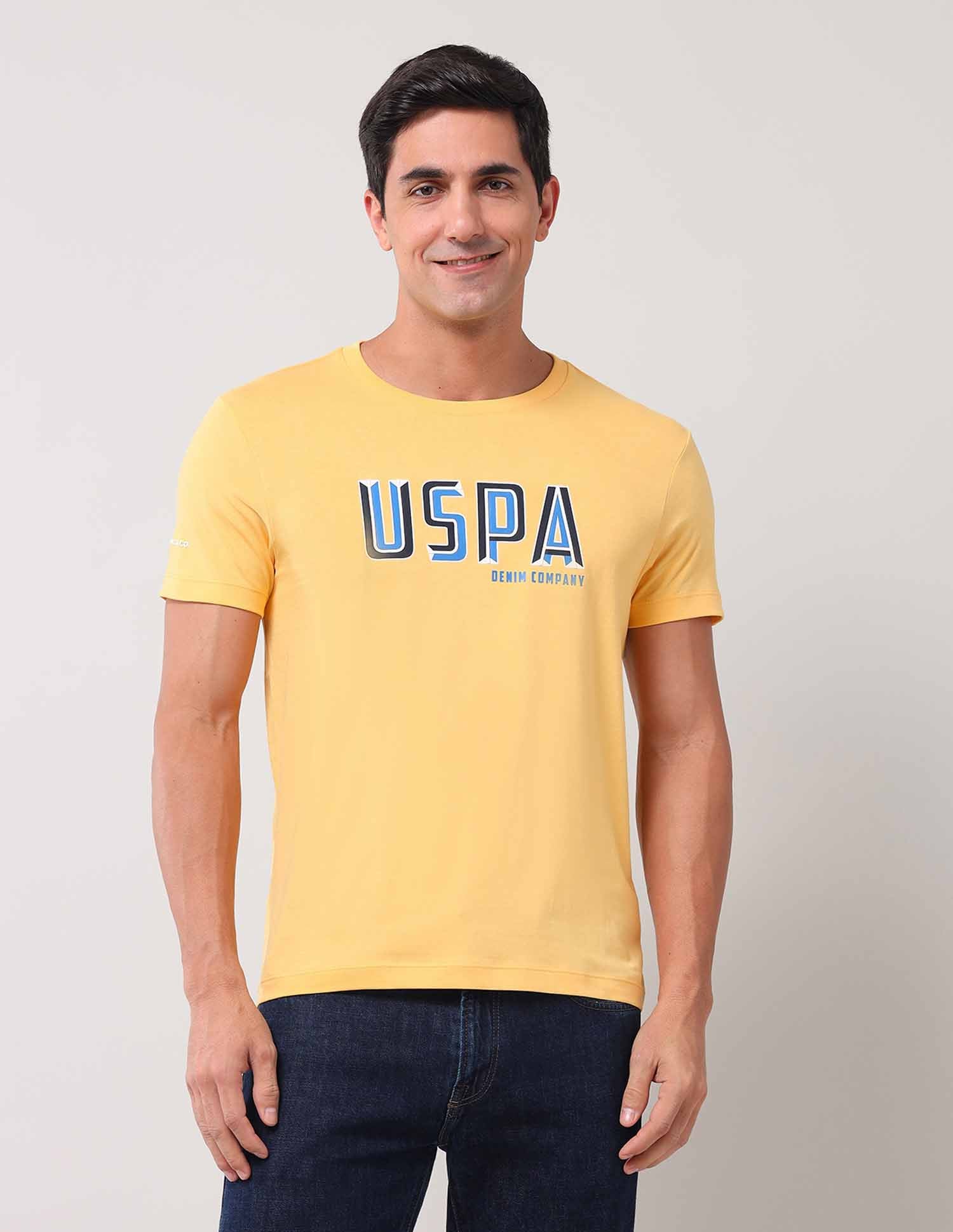 Brand Printed Pure Cotton T-Shirt Yellow - U.S. Polo Assn. India | Large