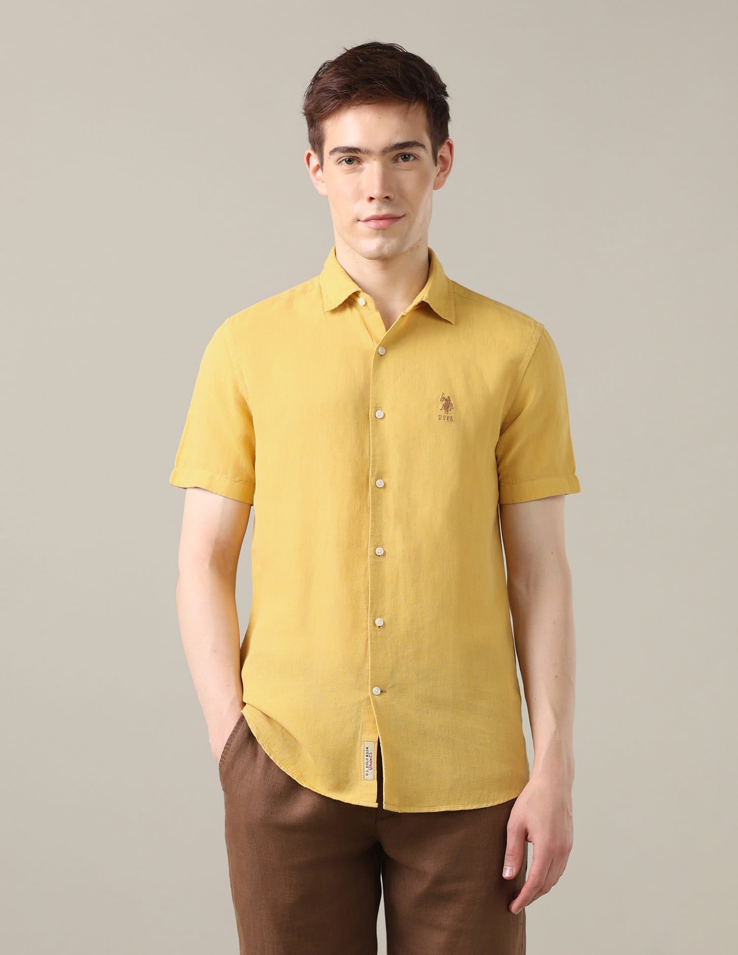 Solid Regular Fit Shirt Yellow - U.S. Polo Assn. India | Large