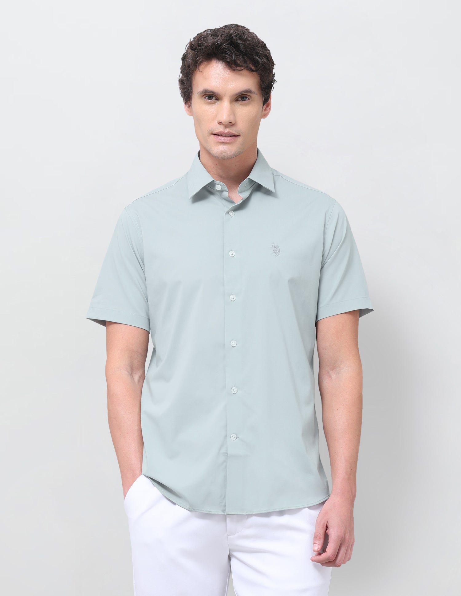 Solid Regular Fit Shirt Light Green - U.S. Polo Assn. India | Large