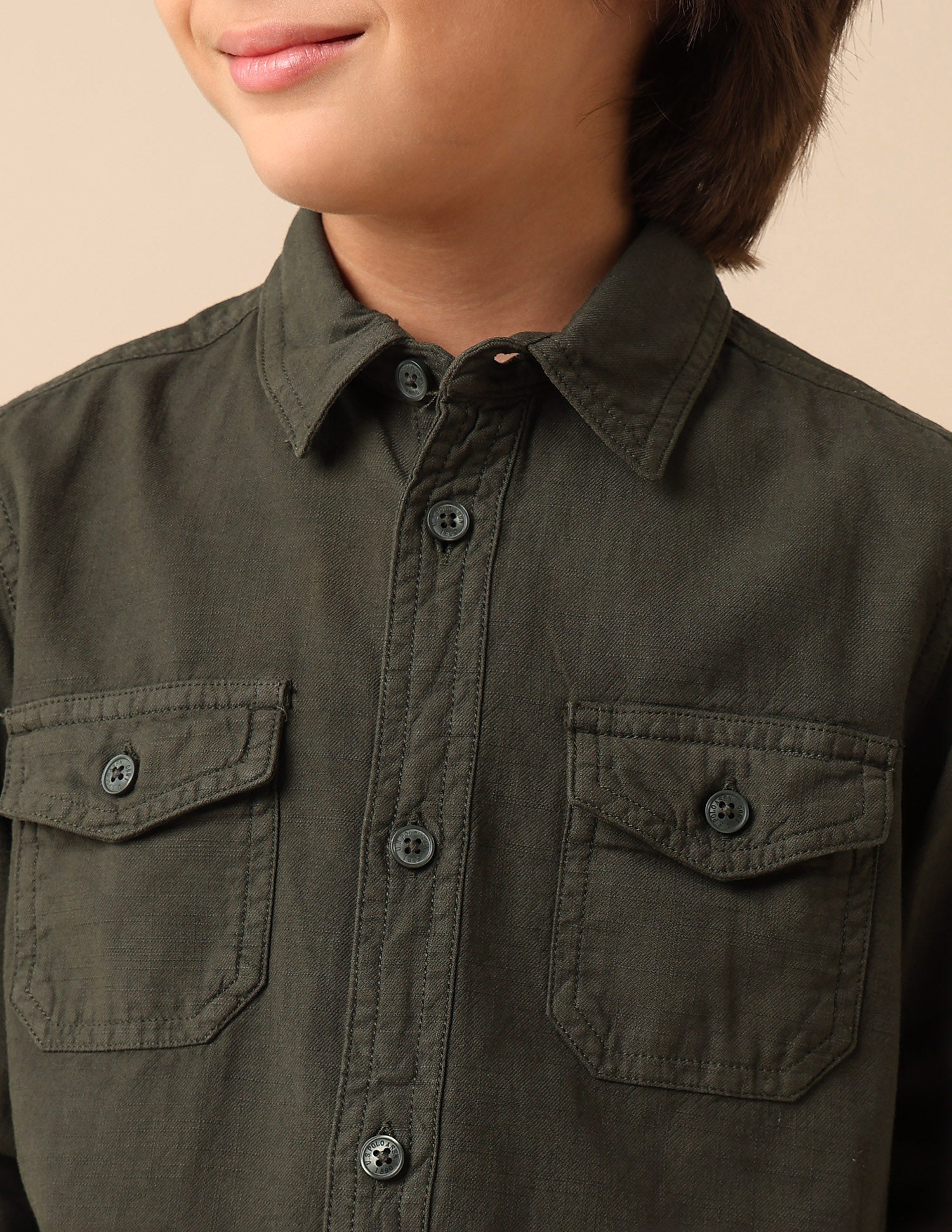 Boys Regular Fit Solid Shirt Olive - U.S. POLO ASSN. | Large