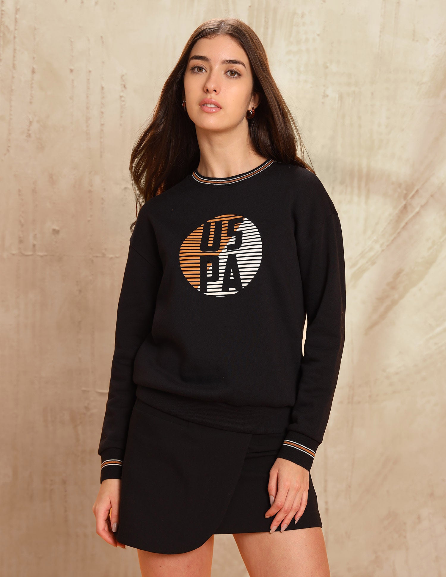 Brand Printed Regular Fit Sweatshirt Black - U.S. POLO ASSN. | Large