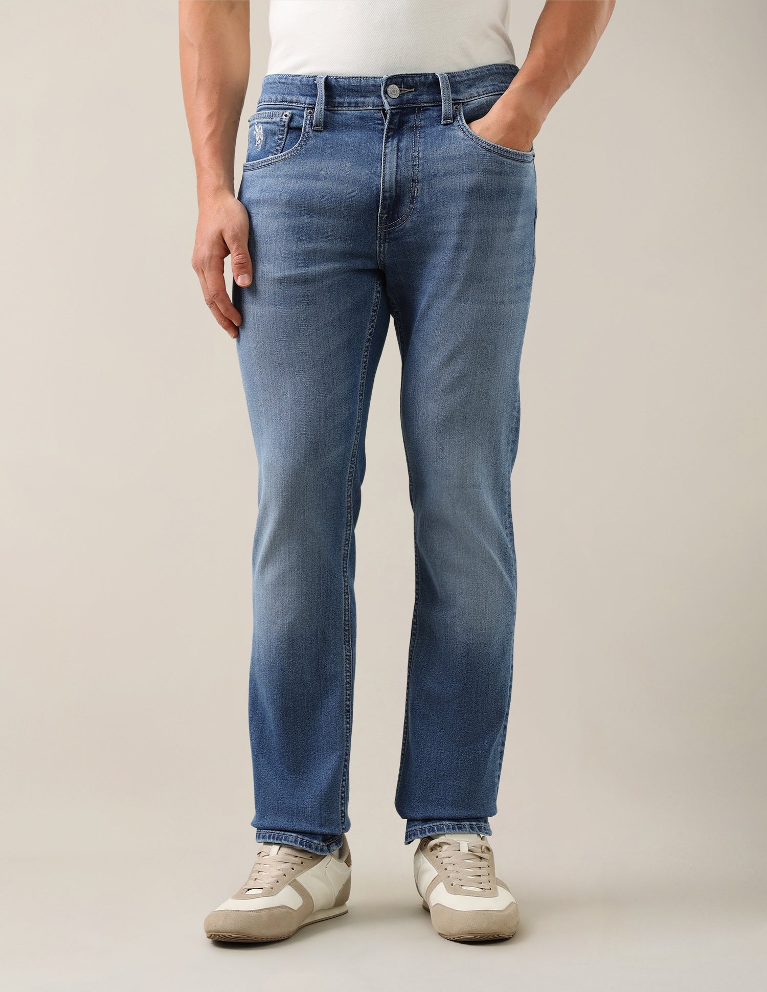 Harold Slim Straight Fit Blue Jeans Mid Blue - U.S. Polo Assn. India | Large
