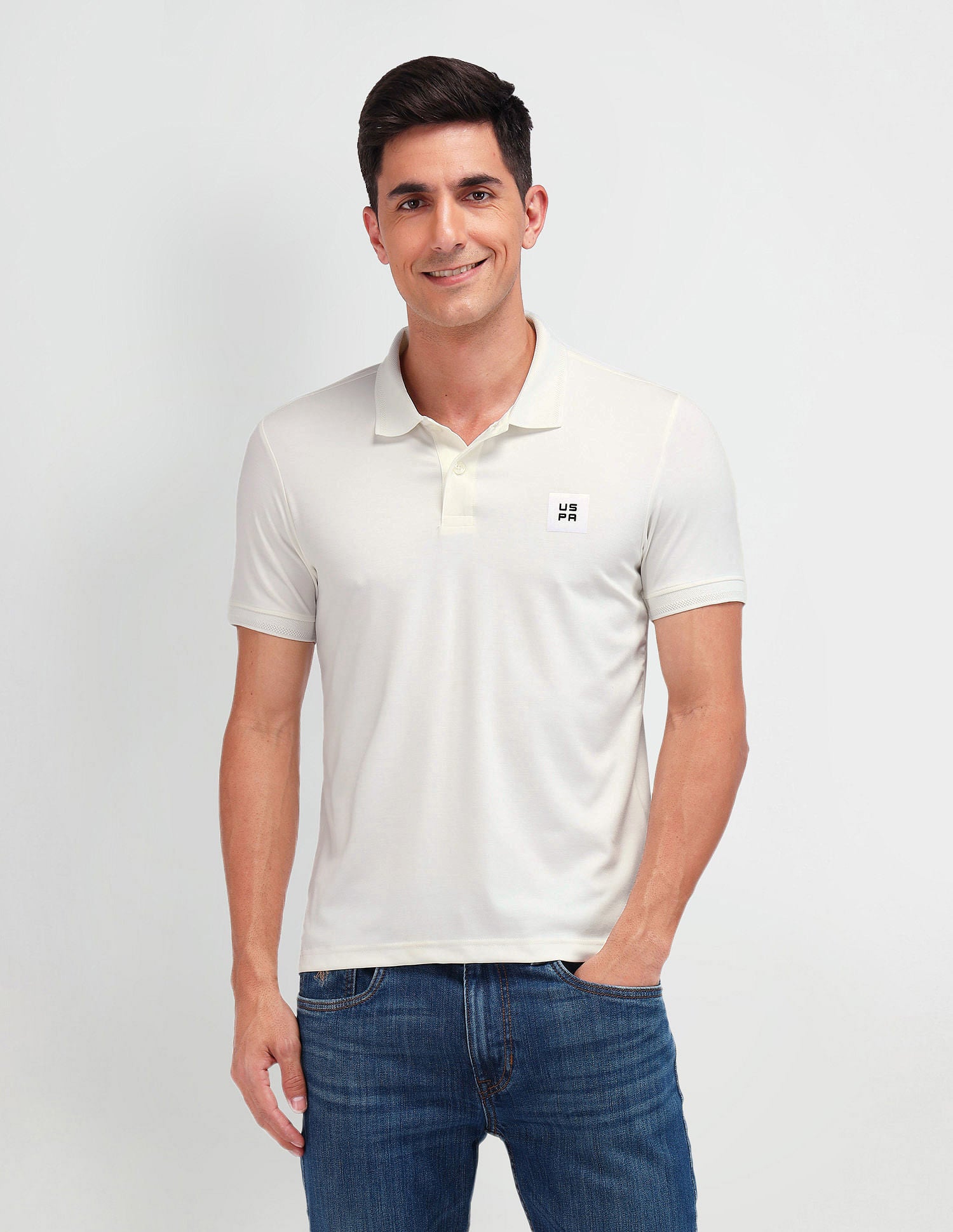 Muscle Fit Solid Polo Shirt White - U.S. Polo Assn. India | Large