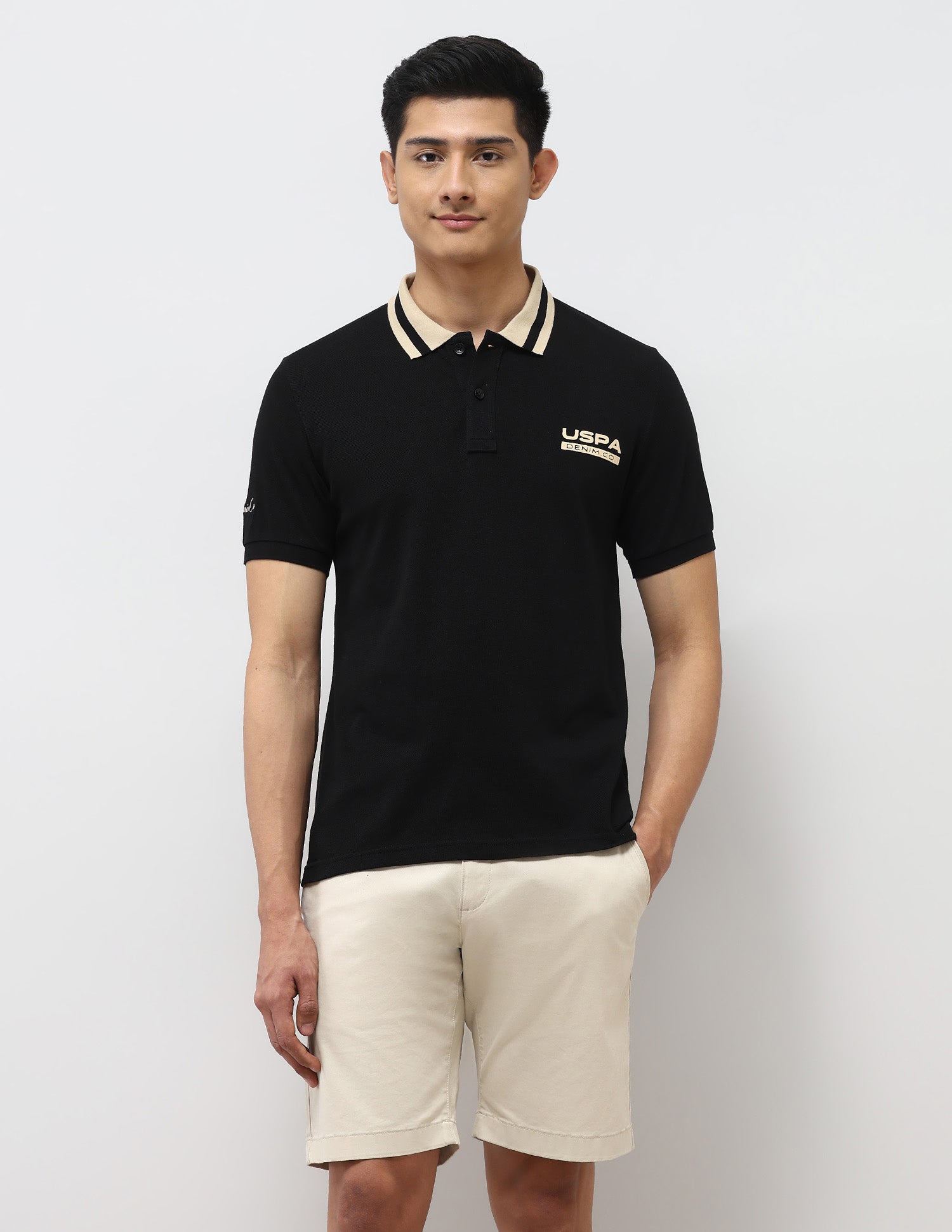Pure Cotton Muscle Fit Polo Shirt Black - U.S. Polo Assn. India | Large