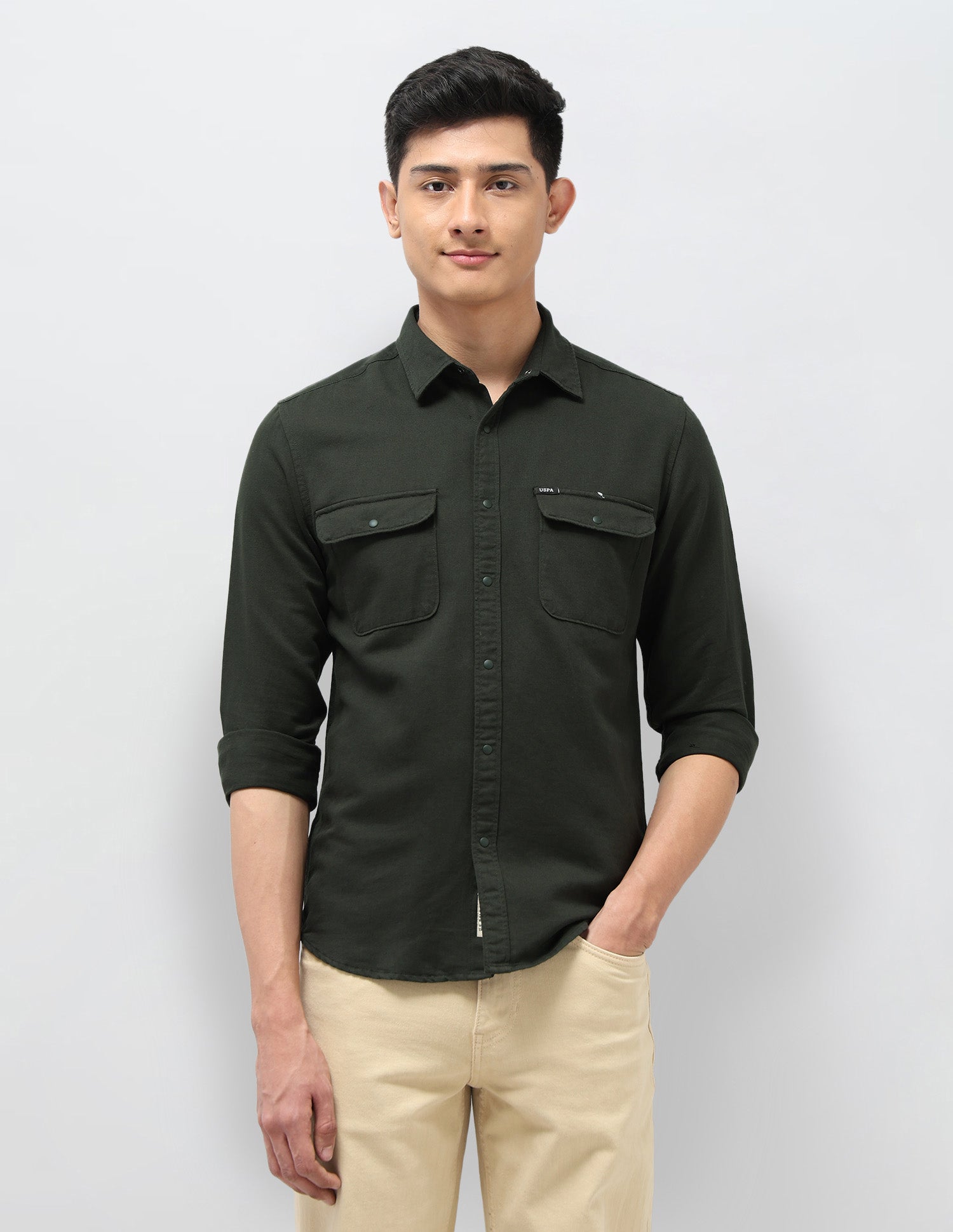Twill Pure Cotton Shirt Olive - U.S. POLO ASSN. | Large