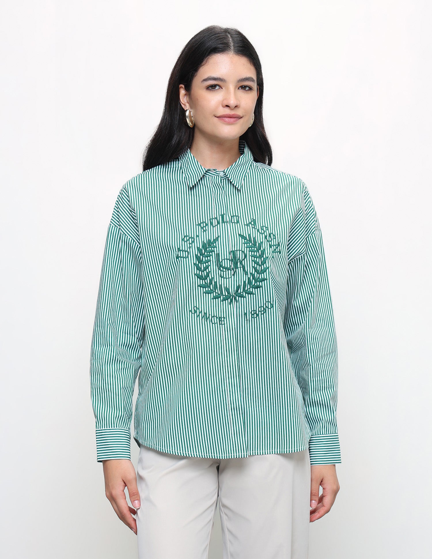 Brand Embroidered Oversized Fit Shirt Light Green - U.S. Polo Assn. India | Large