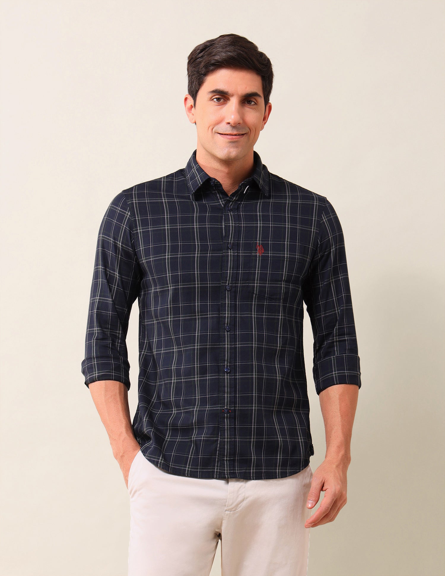 Grid Tattersall Checked Tailored Fit Shirt Navy - U.S. POLO ASSN. | Large