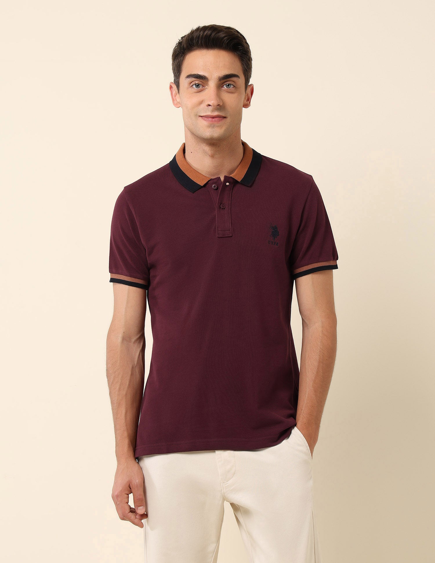 Slim Fit Solid Polo Shirt Maroon - U.S. Polo Assn. India | Large