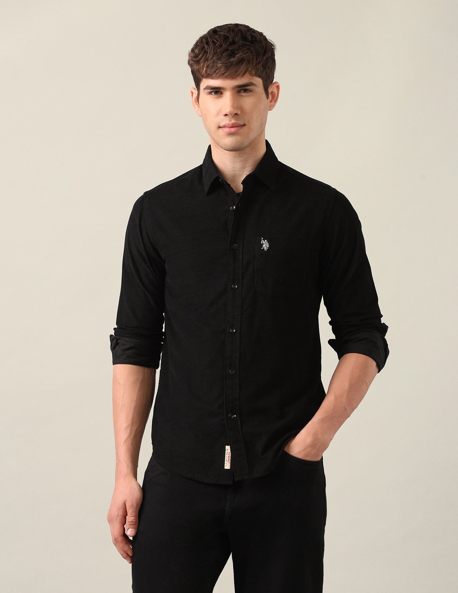 Corduroy Regular Fit Shirt Black - U.S. Polo Assn. India | Large